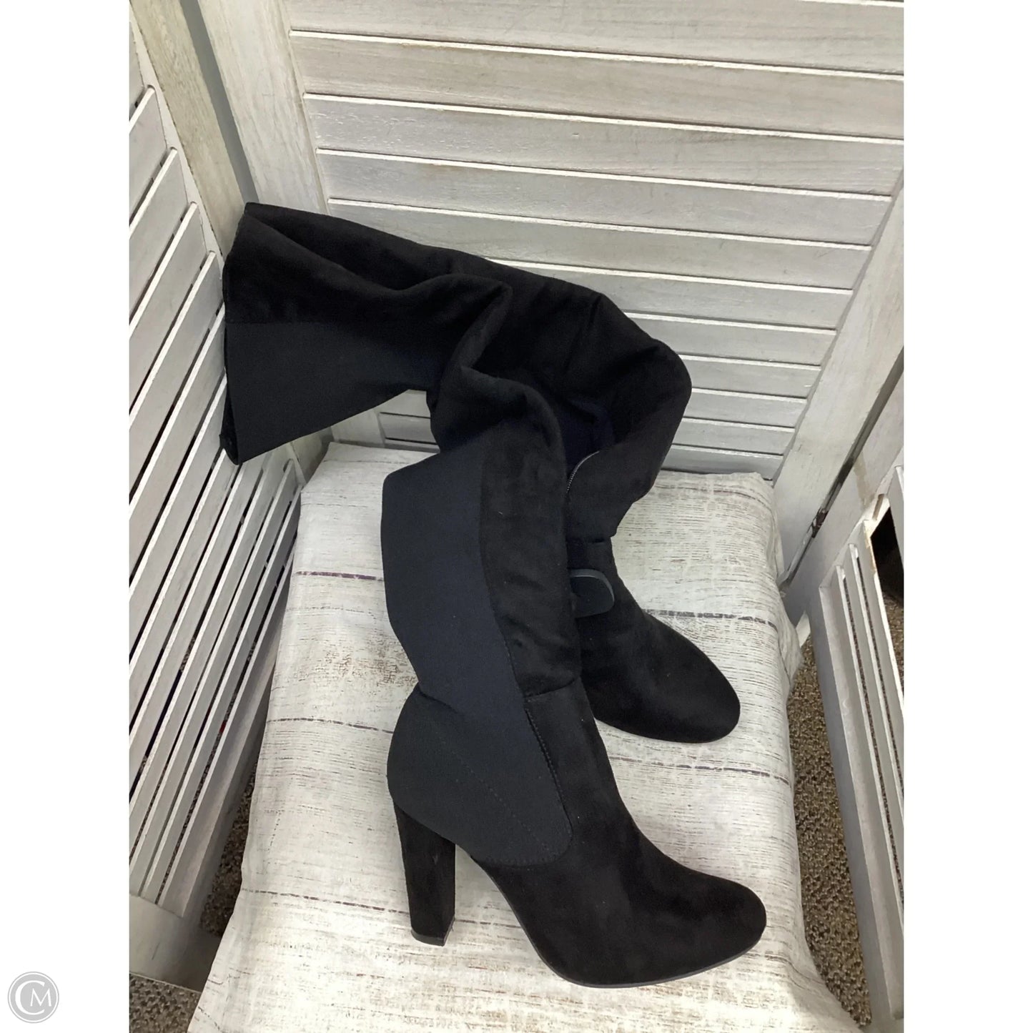 Boots Knee Heels By Top Moda In Black, Size: 9