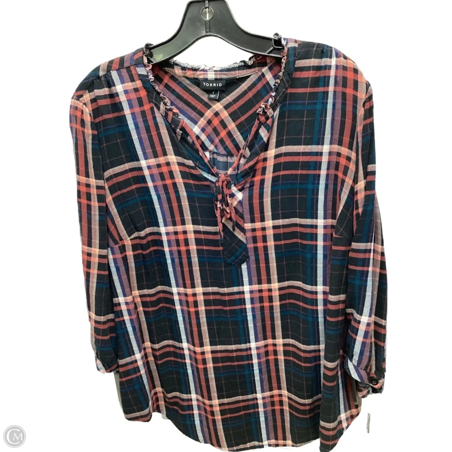 Top 3/4 Sleeve By Torrid In Plaid Pattern, Size: 1x