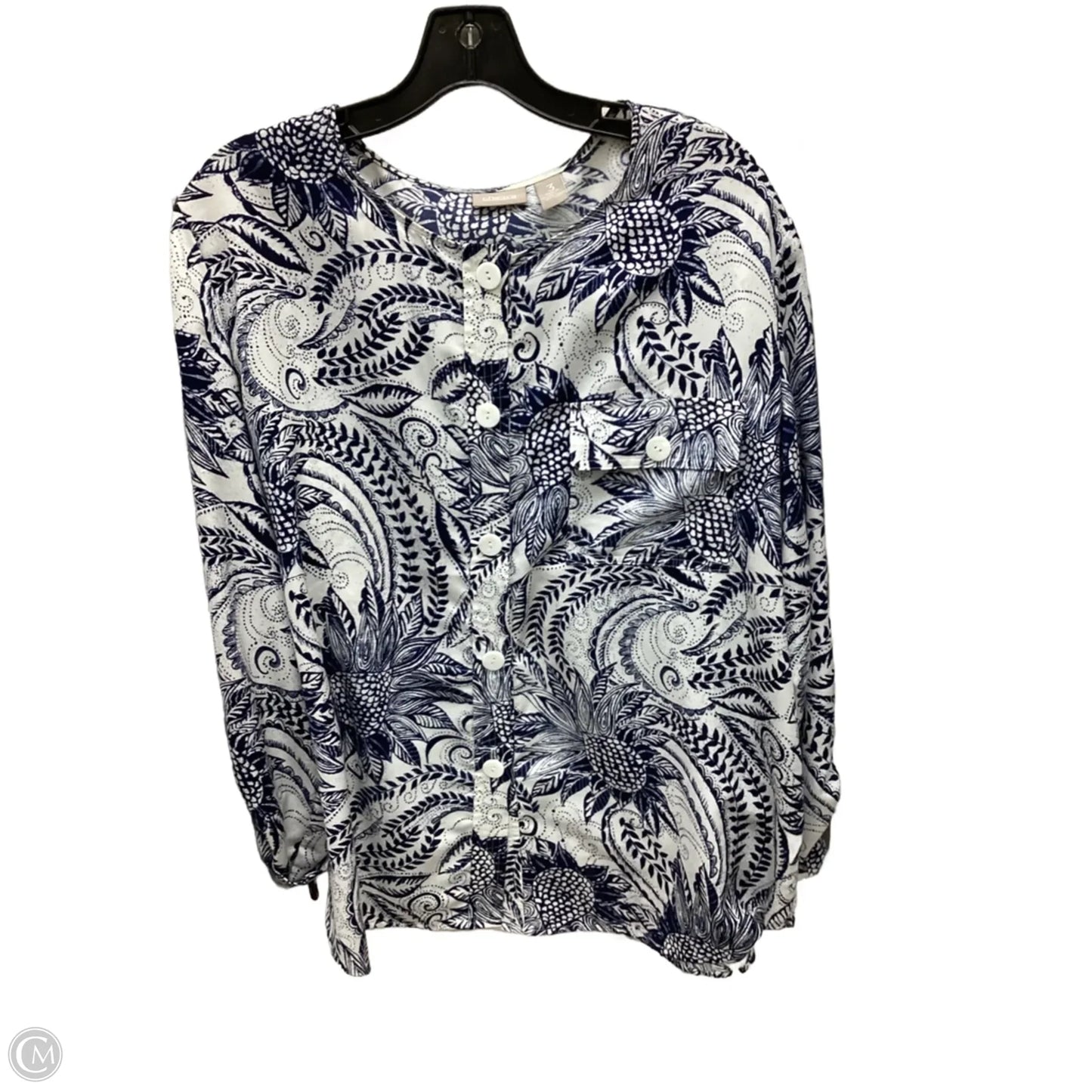 Top Long Sleeve By Chicos In Blue & White, Size: Xl