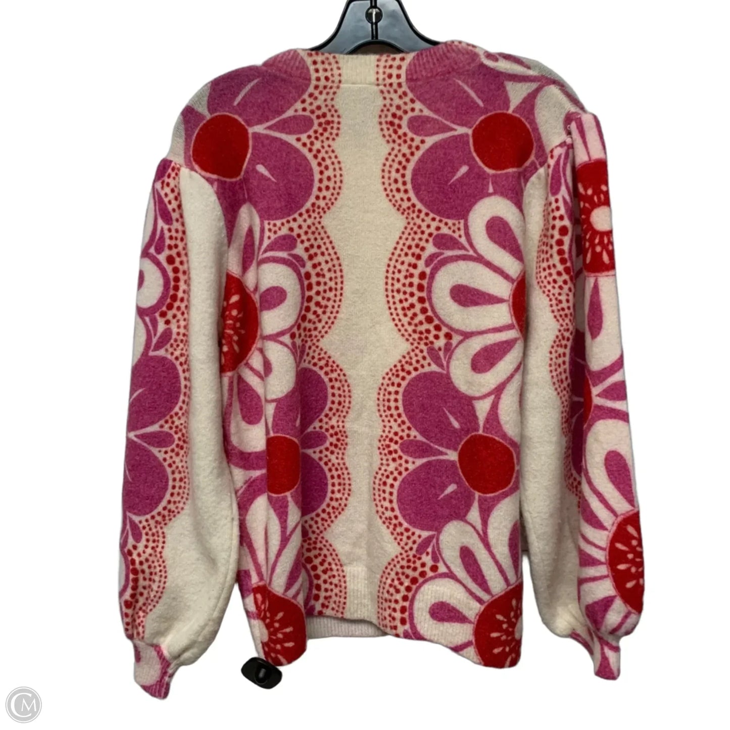 Sweater Cardigan Designer By Farm Rio In Cream & Pink, Size: S