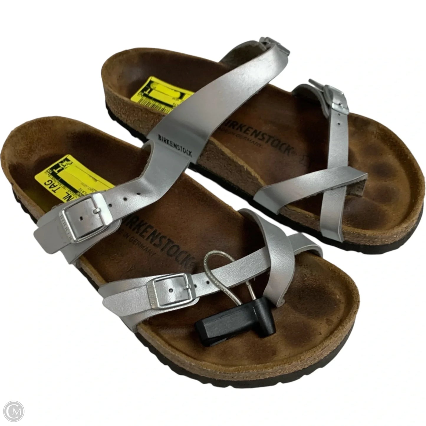 Sandals Flats By Birkenstock In Silver, Size: 7