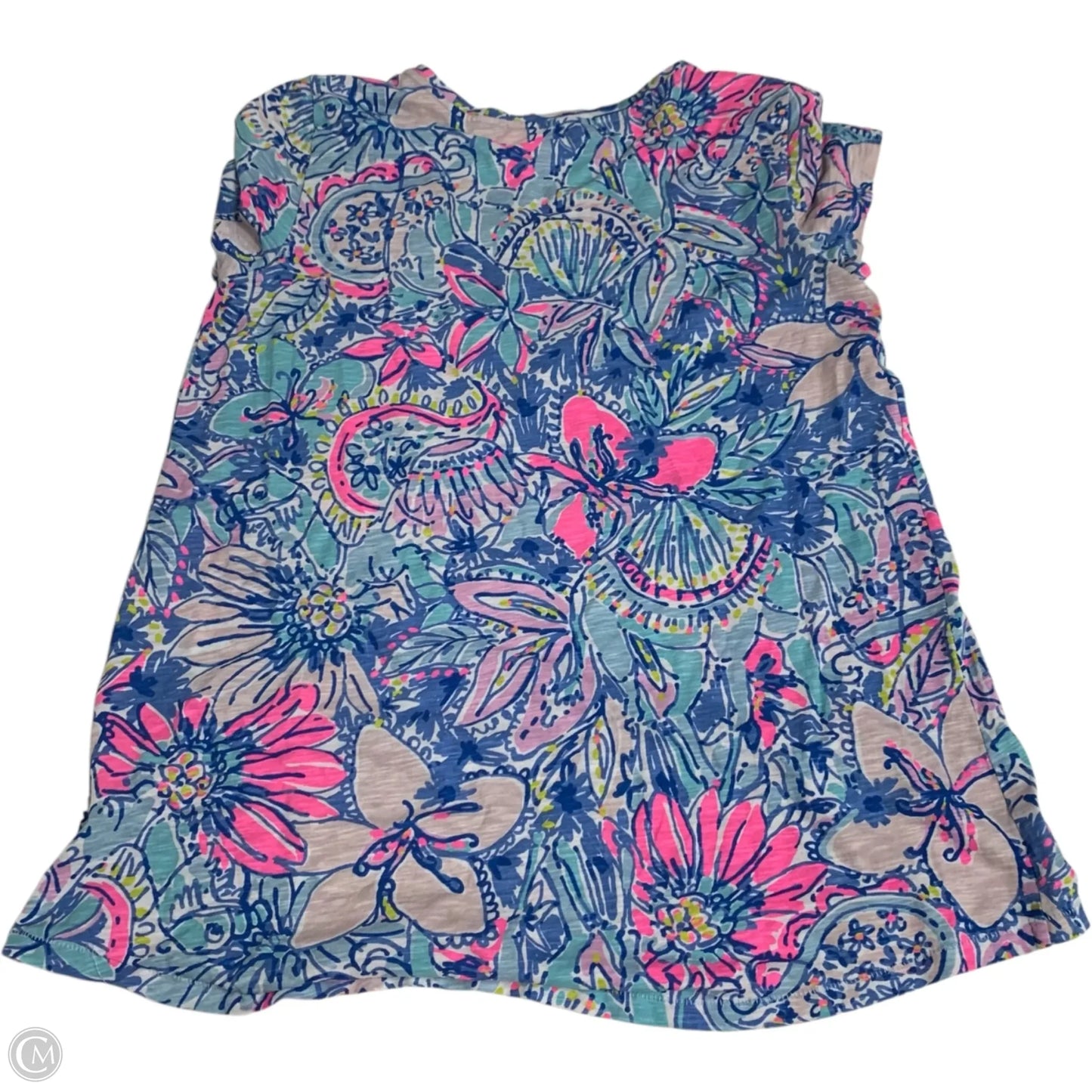 Top Short Sleeve Designer By Lilly Pulitzer In Blue & Pink, Size: S
