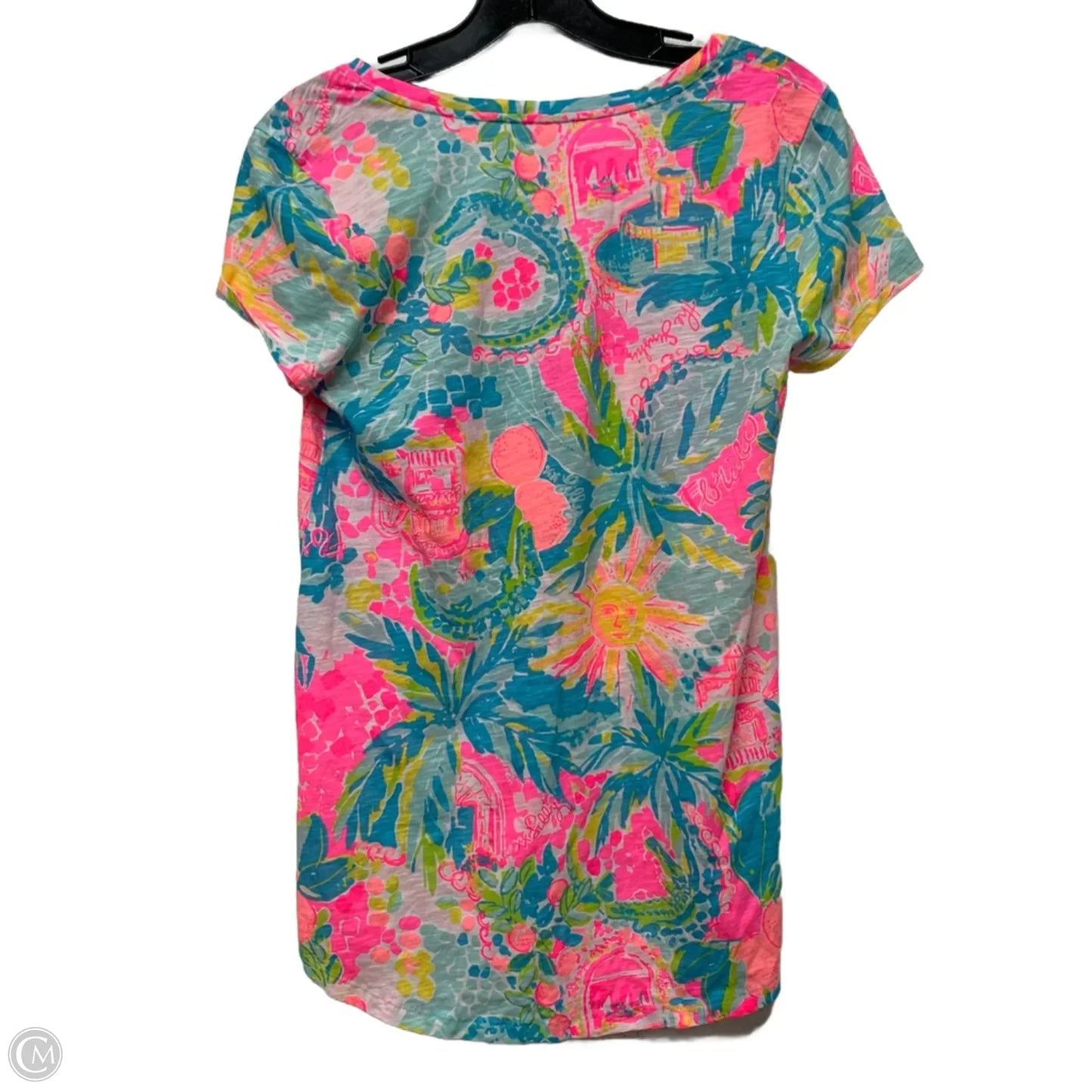 Top Short Sleeve Designer By Lilly Pulitzer In Blue & Pink, Size: Xs