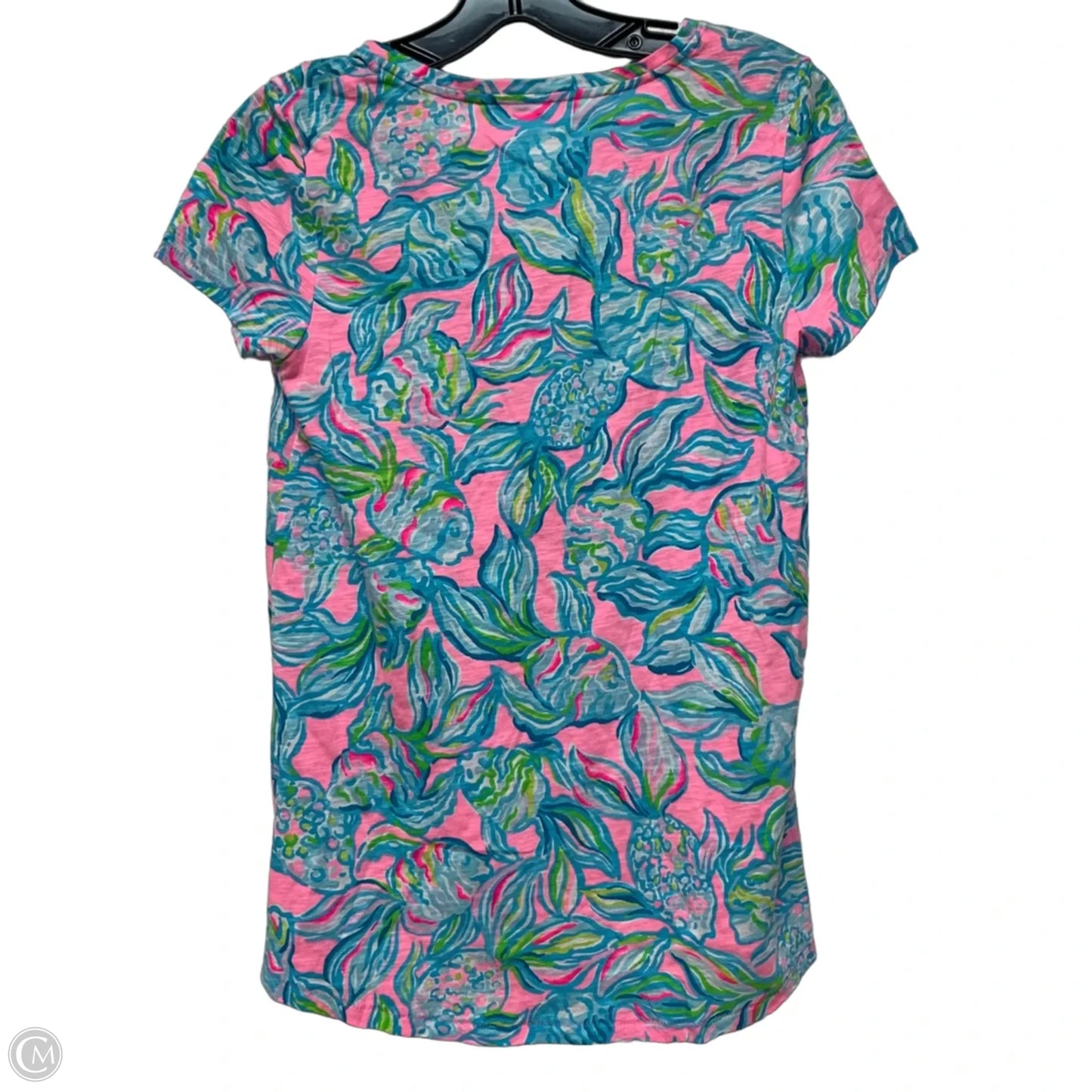 Top Short Sleeve Designer By Lilly Pulitzer In Blue & Pink, Size: Xs