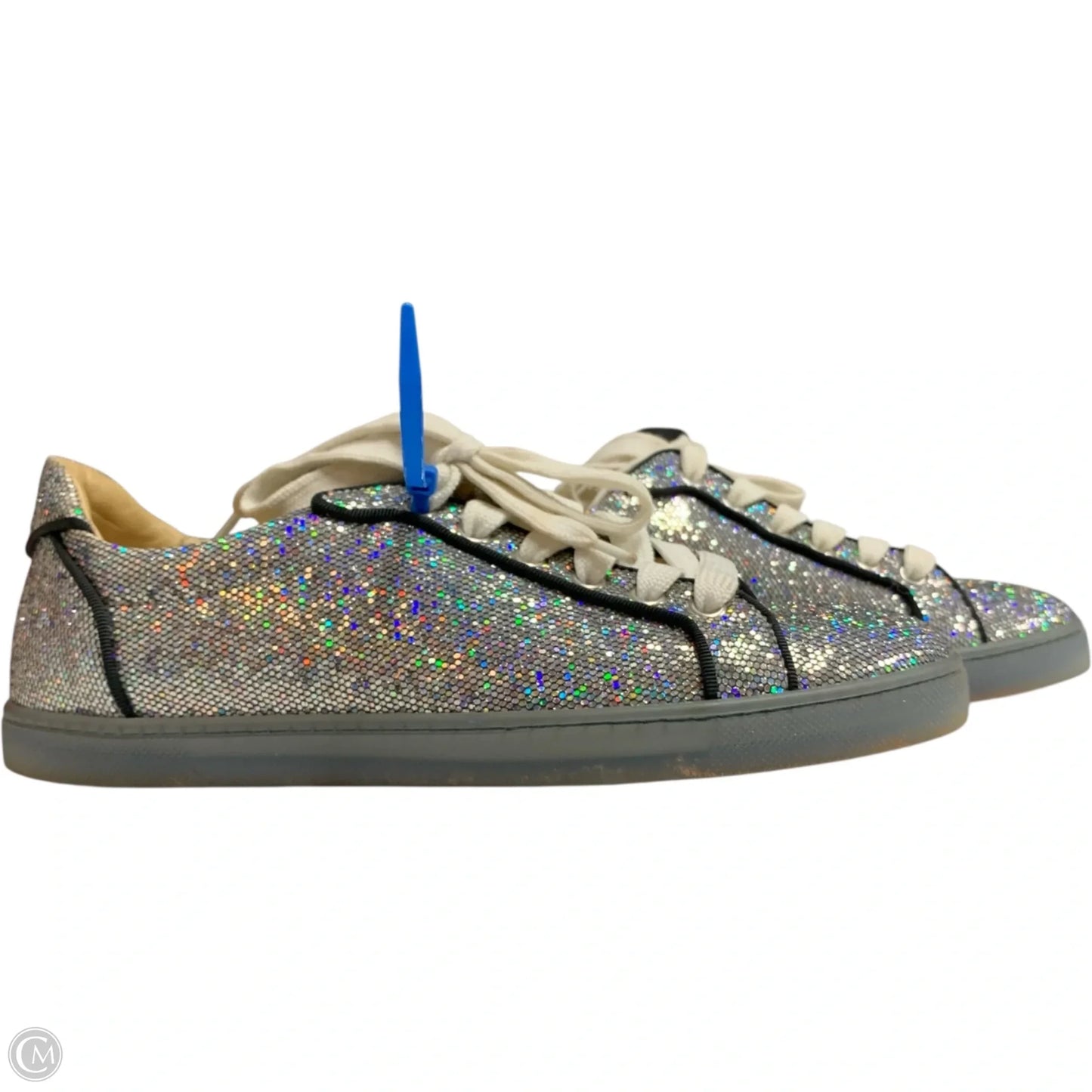 Shoes Luxury Designer By Christian Louboutin In Silver, Size: 7