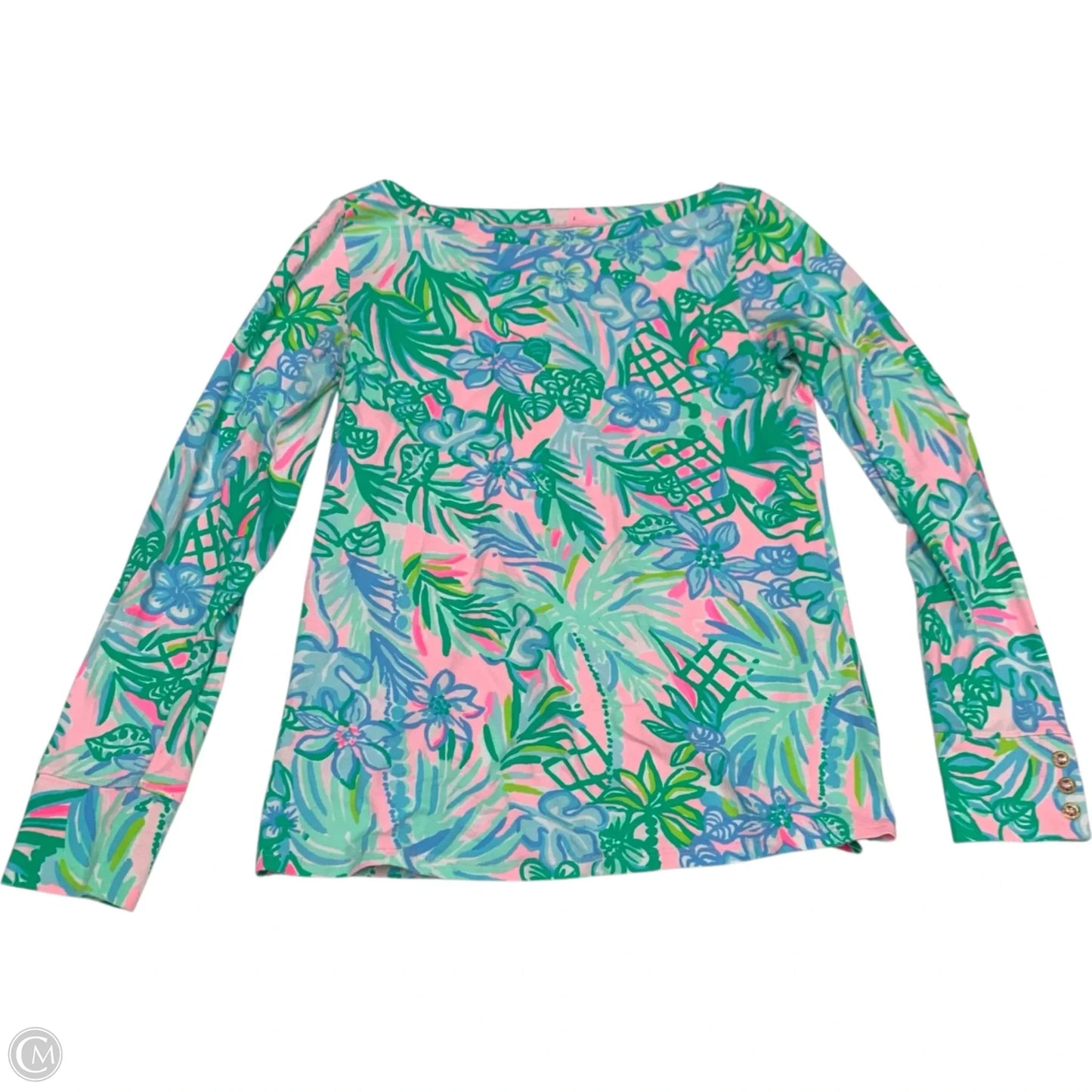 Top Long Sleeve Designer By Lilly Pulitzer In Green & Pink, Size: S