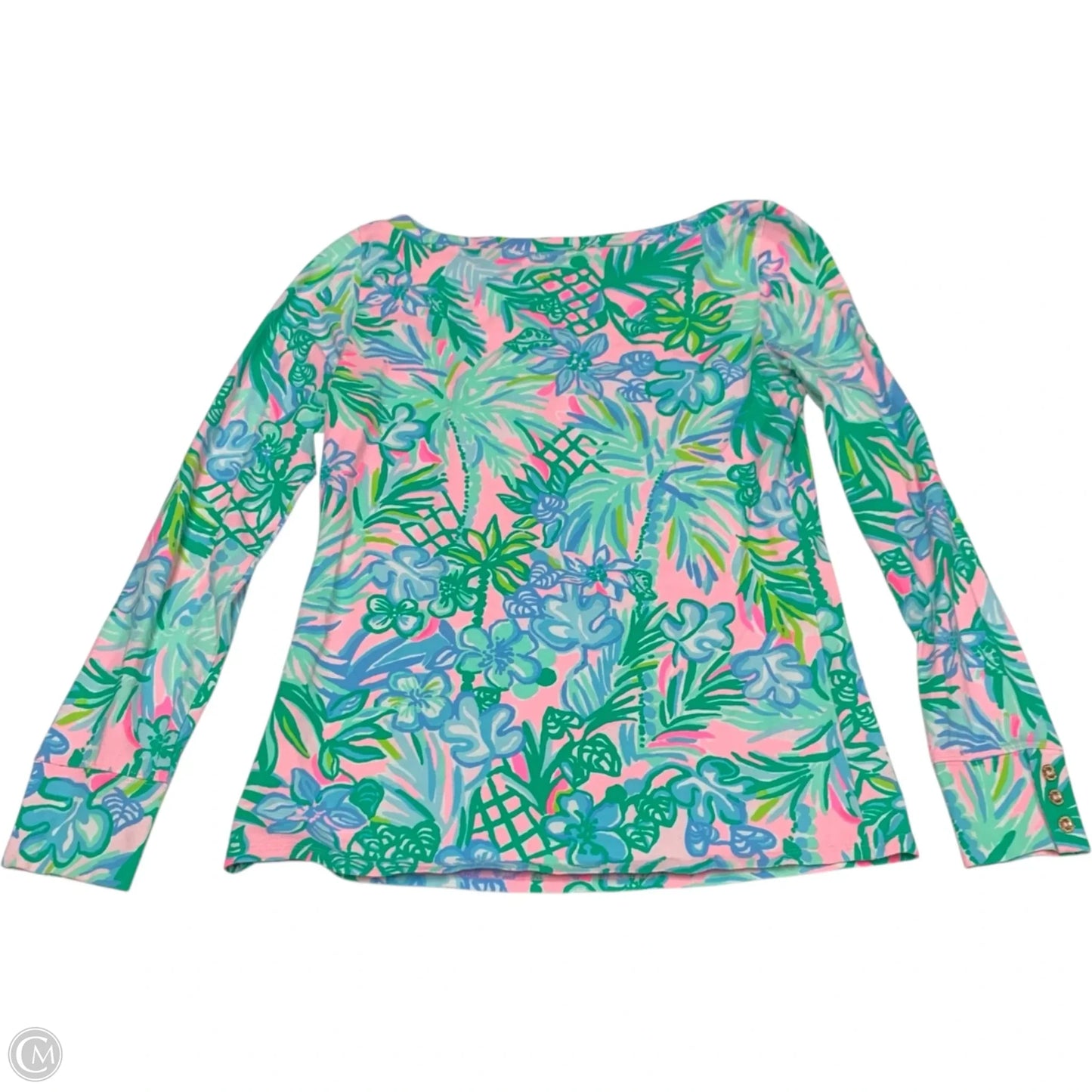 Top Long Sleeve Designer By Lilly Pulitzer In Green & Pink, Size: S