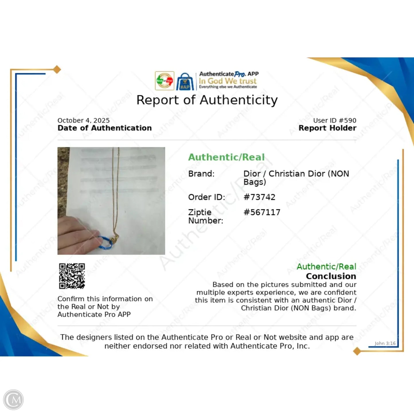 Necklace Luxury Designer By Dior