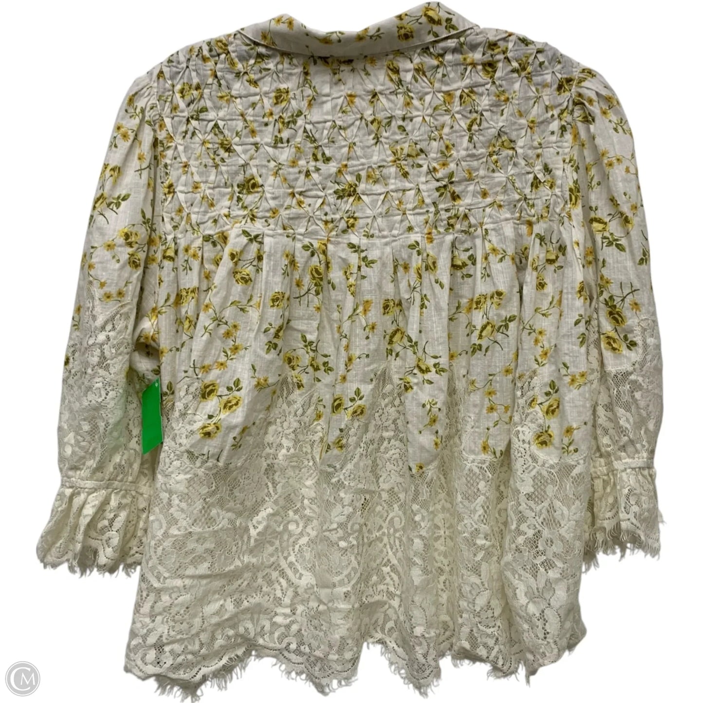 Top Long Sleeve By Anthropologie In White & Yellow, Size: M