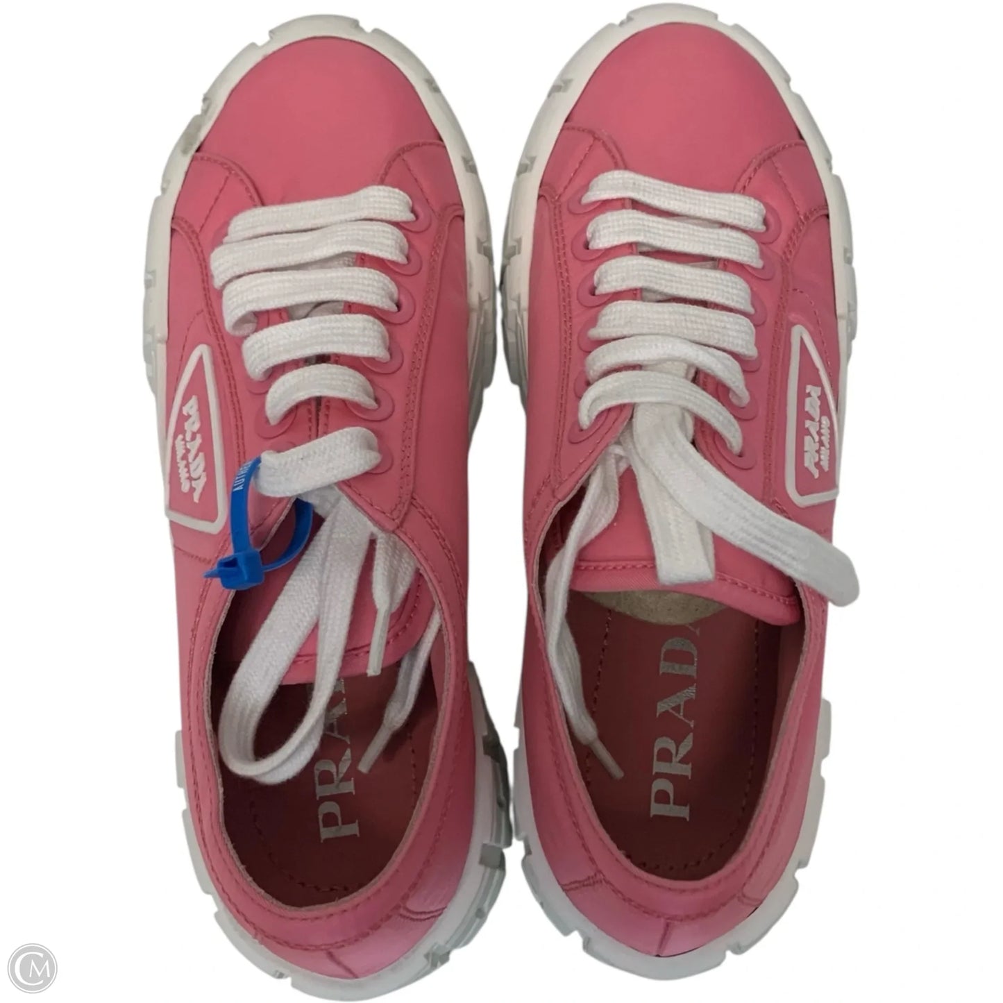 Shoes Luxury Designer By Prada In Pink & White, Size: 7