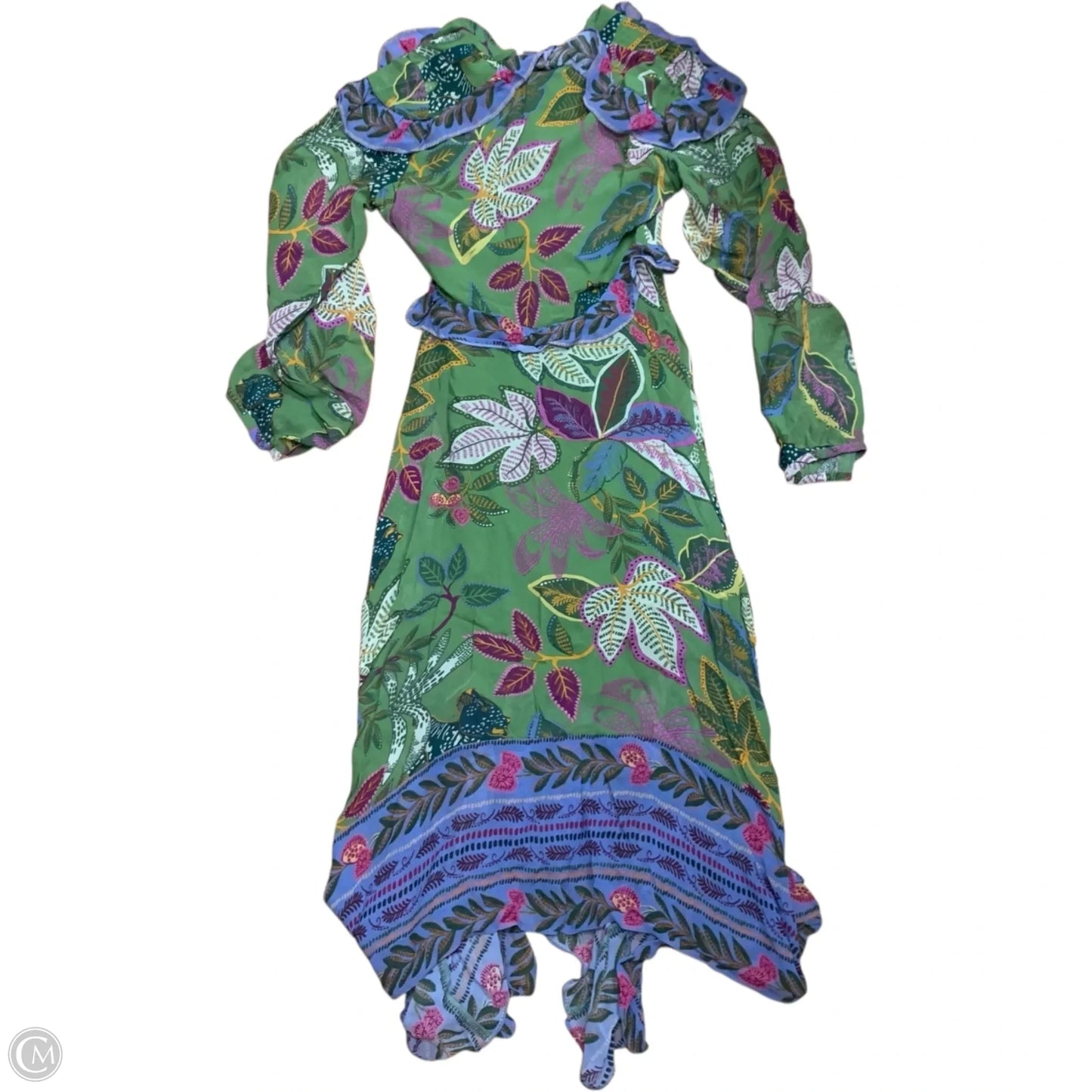 Dress Designer By Farm Rio In Green & Purple, Size: Xs