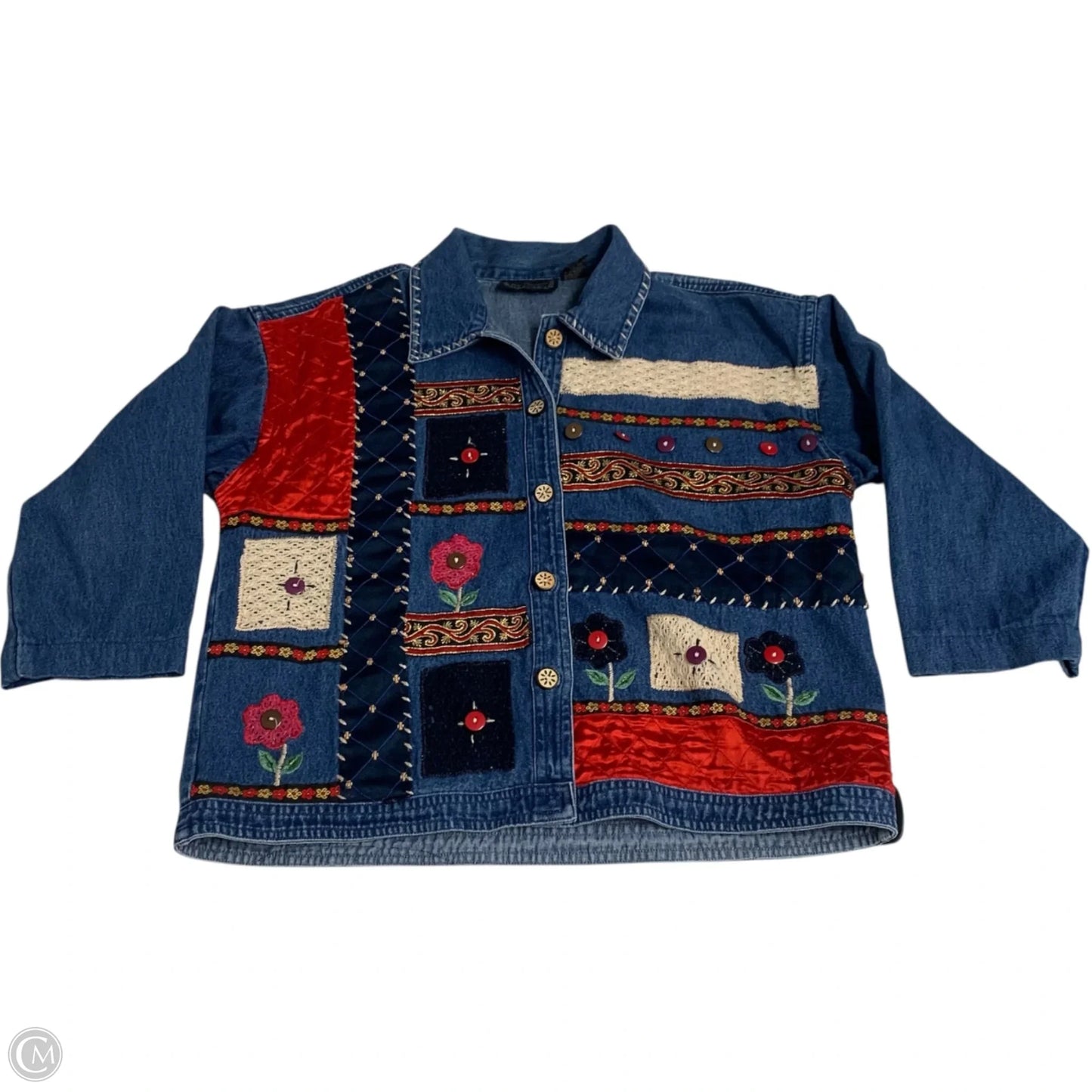 Jacket Denim By New Directions In Blue & Red, Size: L