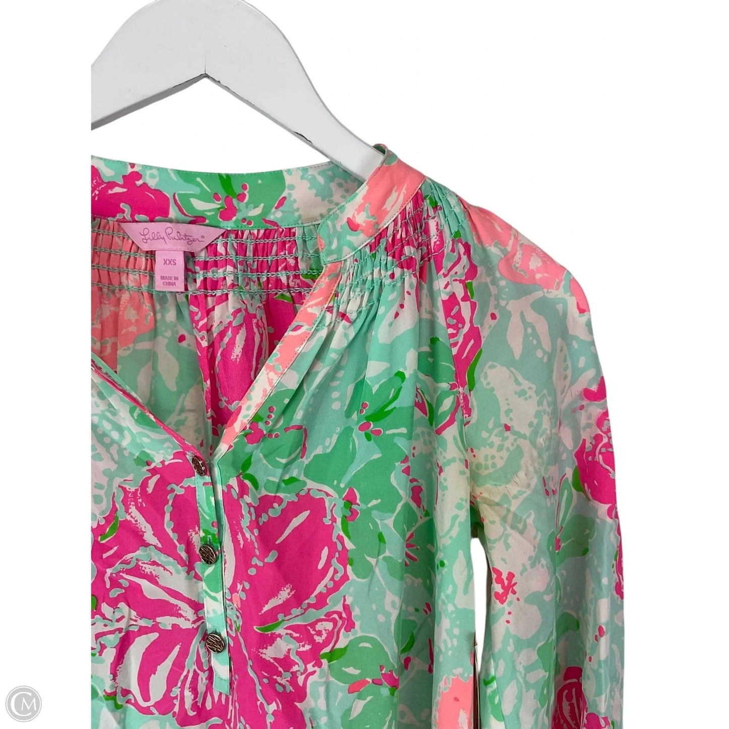 Top Long Sleeve Designer By Lilly Pulitzer In Green & Pink, Size: Xxs