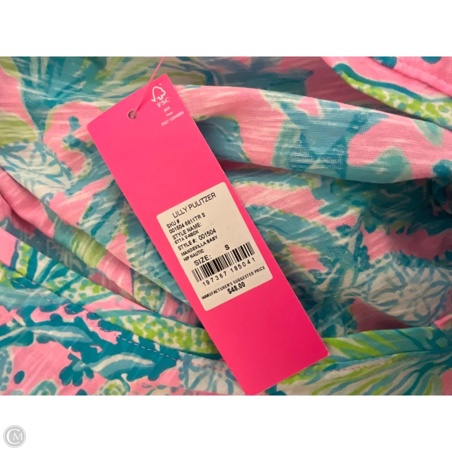 Top Short Sleeve Designer By Lilly Pulitzer In Blue & Pink, Size: S