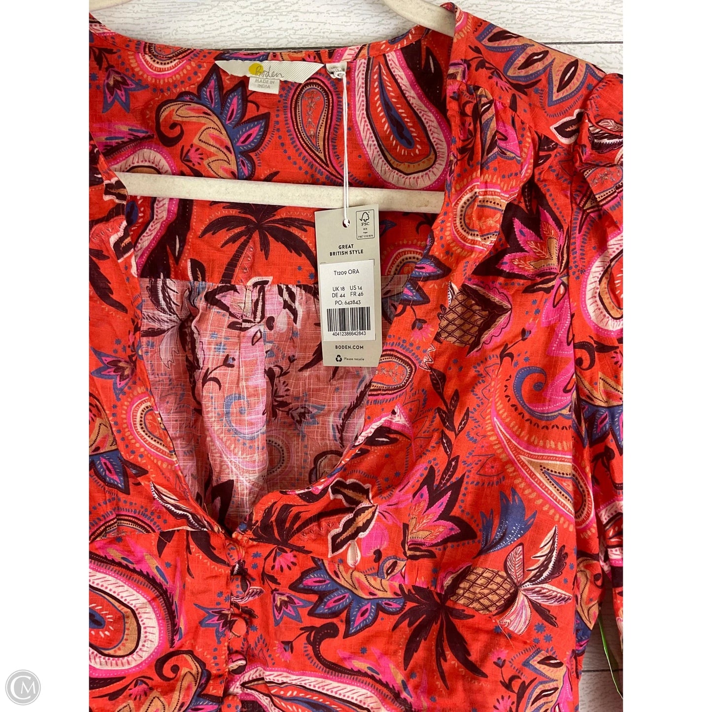 Top Long Sleeve By Boden In Orange & Purple, Size: Xl