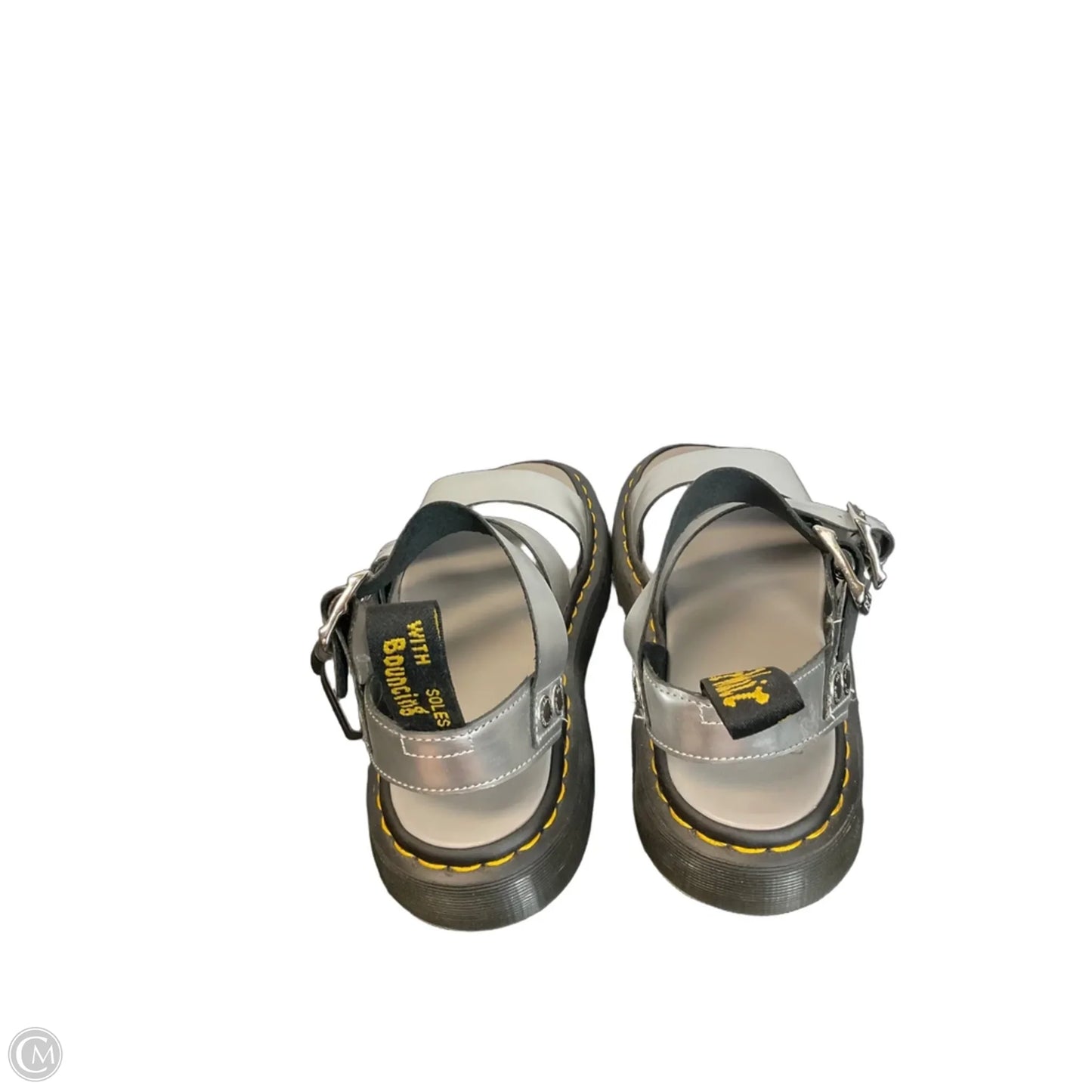 Sandals Designer By Dr Martens In Silver, Size: 6
