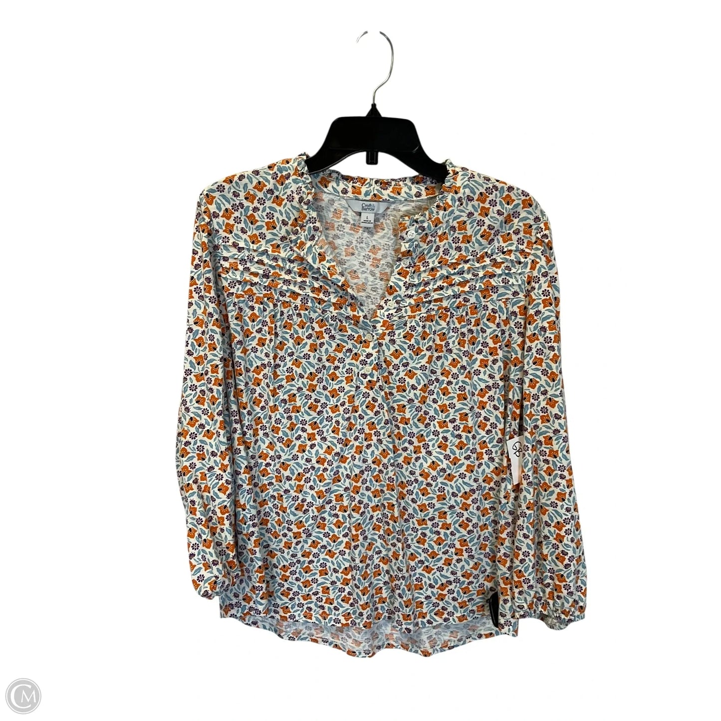 Top Long Sleeve By Croft And Barrow In Blue & Orange, Size: L