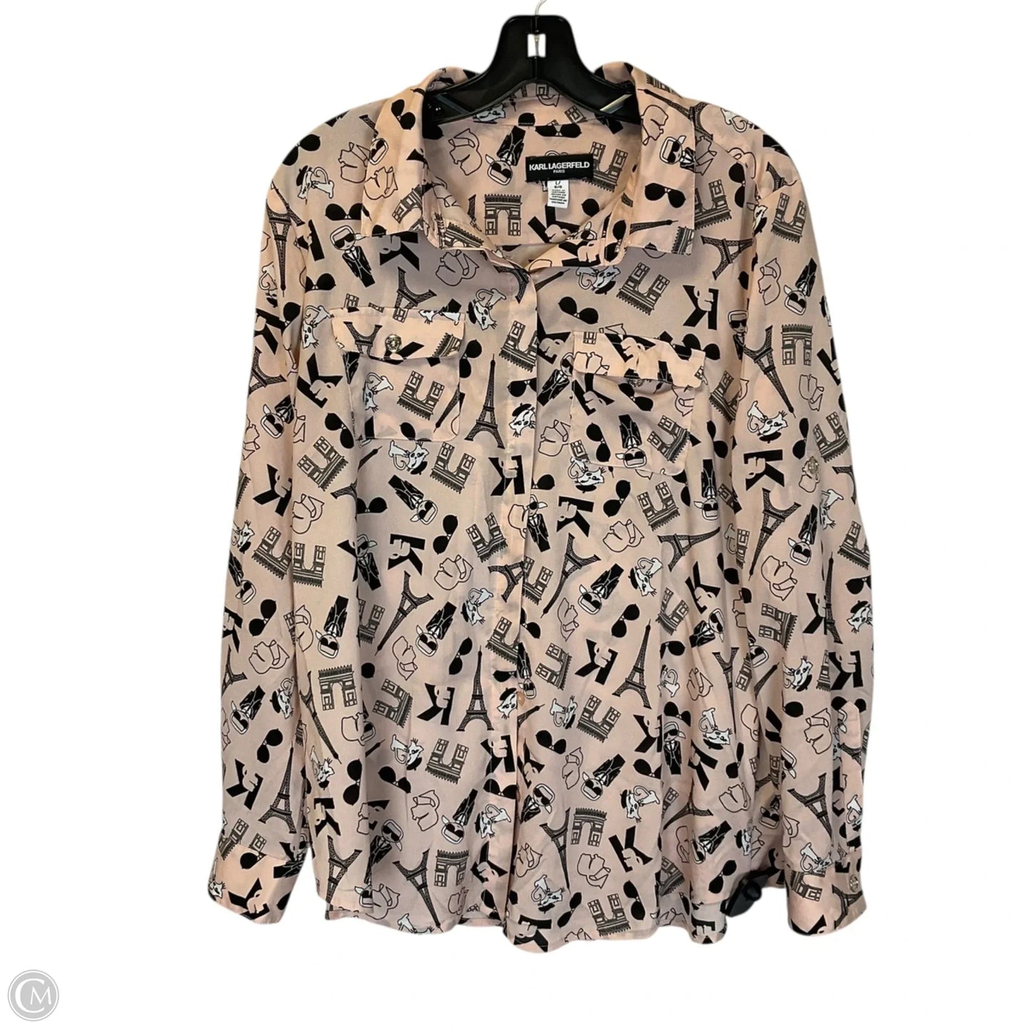 Top Long Sleeve Designer By Karl Lagerfeld In Pink, Size: L