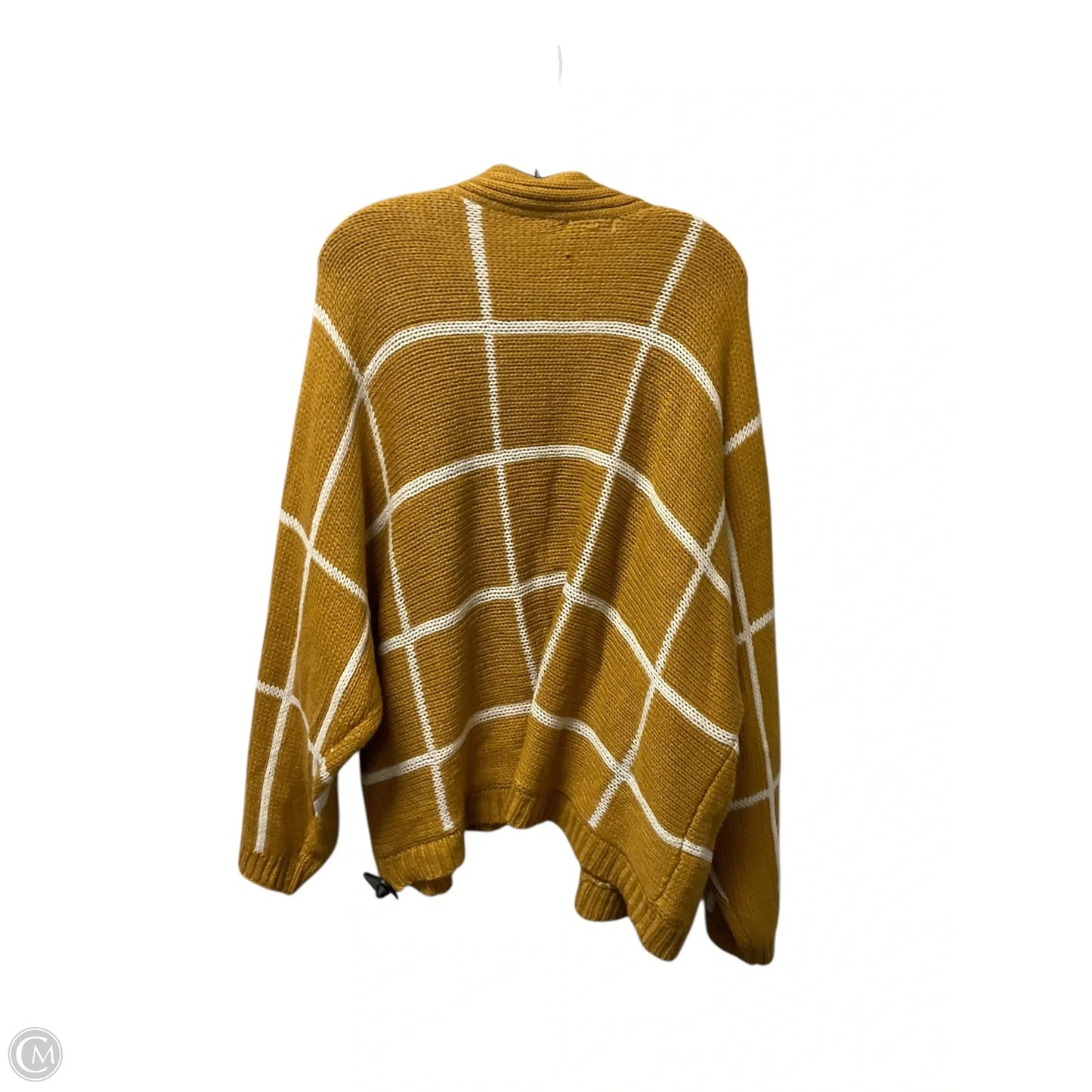 Sweater Cardigan By Cato In White & Yellow, Size: 2x