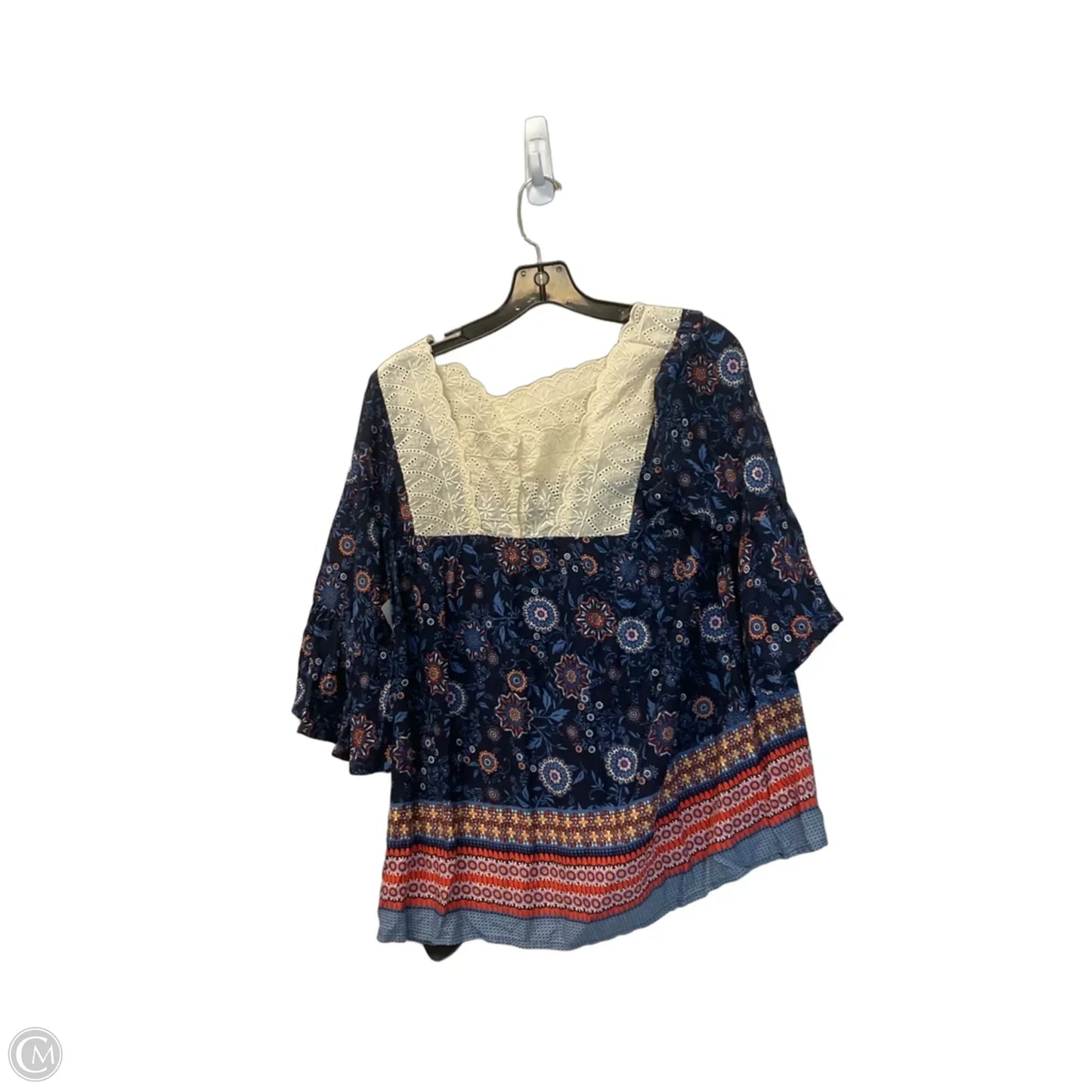 Top 3/4 Sleeve By Umgee In Blue & Cream, Size: M