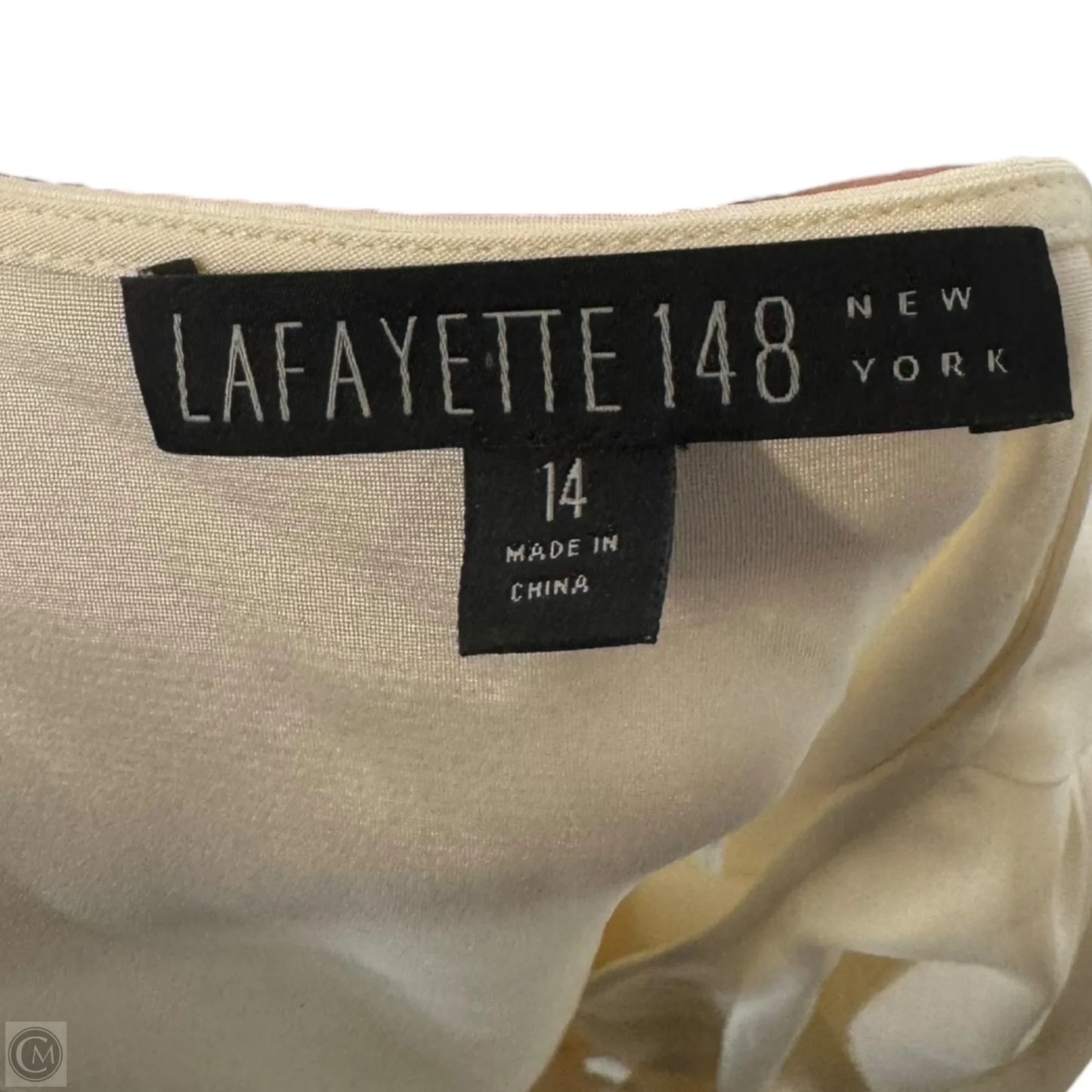 Silk Tie Top Short Sleeve Designer By Lafayette 148 In Cream, Size: 14