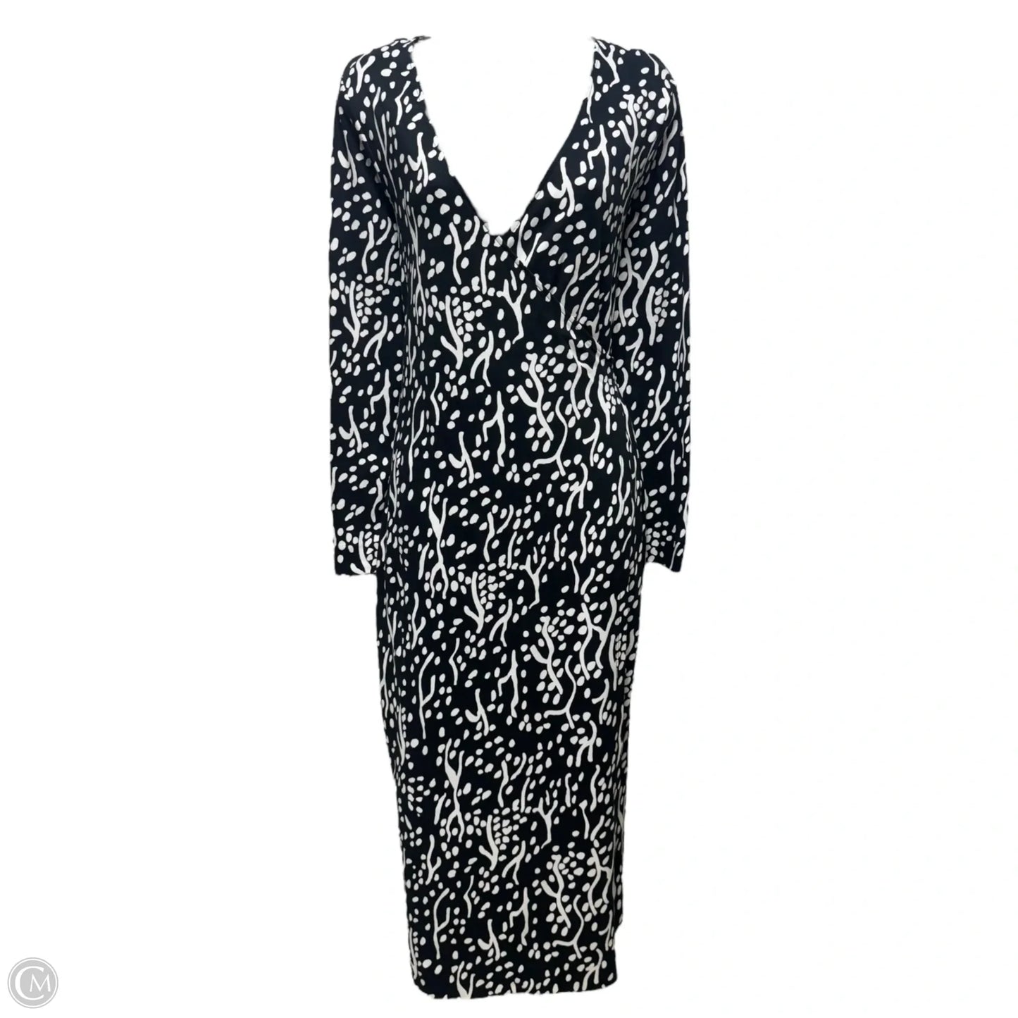 Long Sleeve Midi Wrap Dress Designer By Diane Von Furstenberg X Target In Sea Spots Black, Size: S