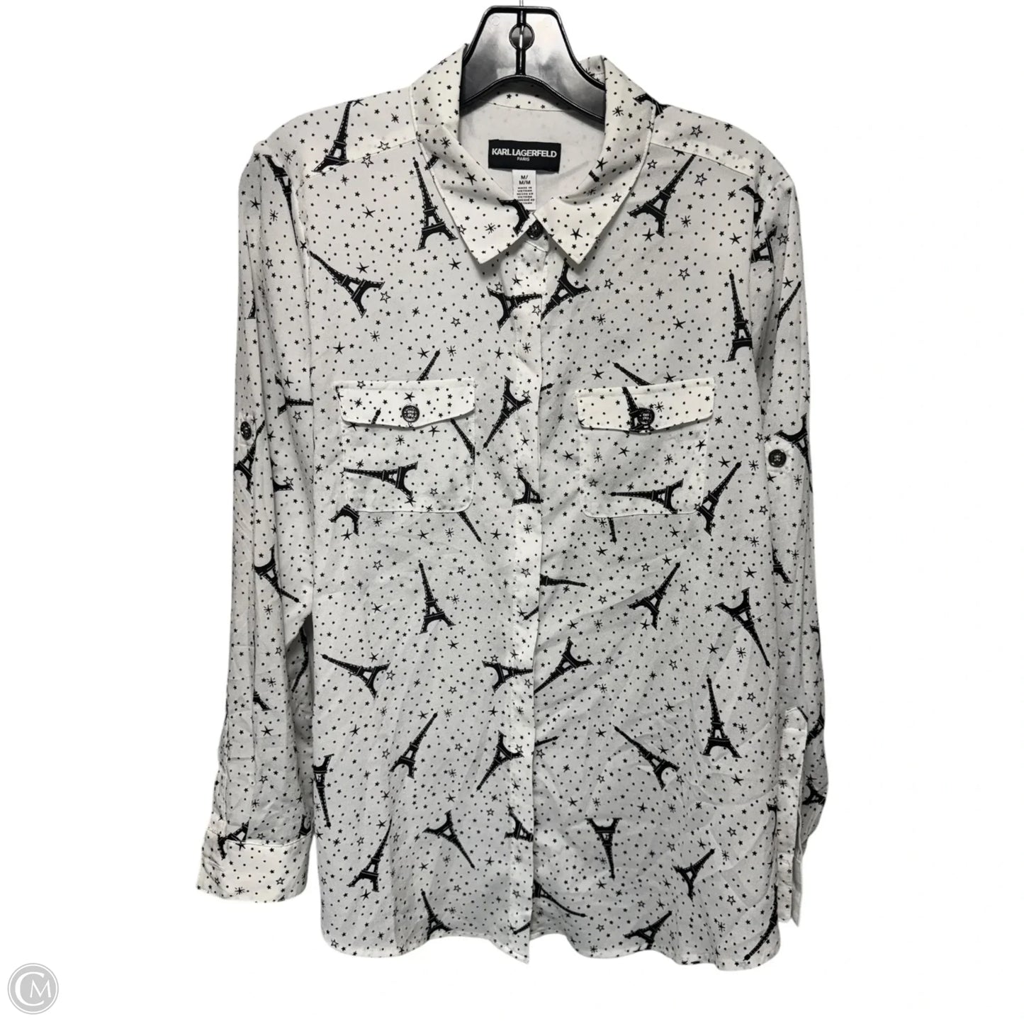 Top Long Sleeve Designer By Karl Lagerfeld In Black & White, Size: M