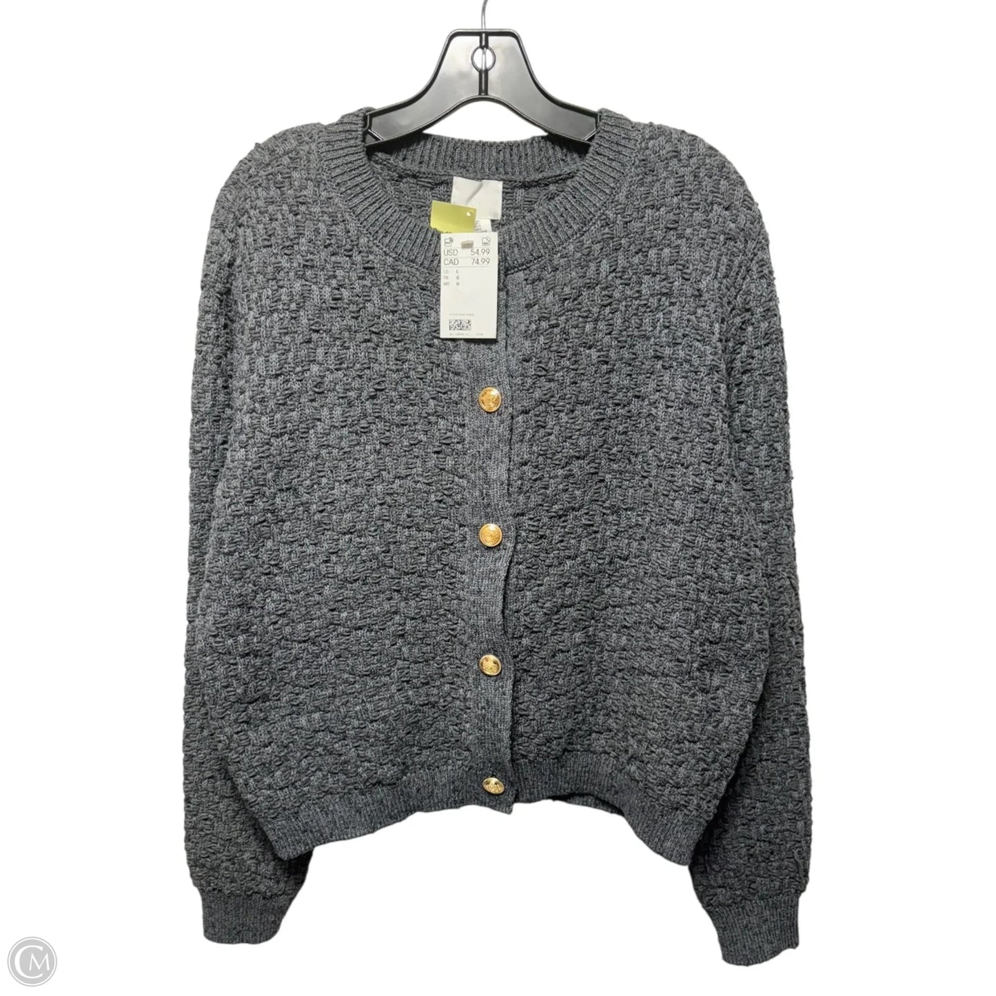 Sweater Cardigan By H&m In Grey, Size: L