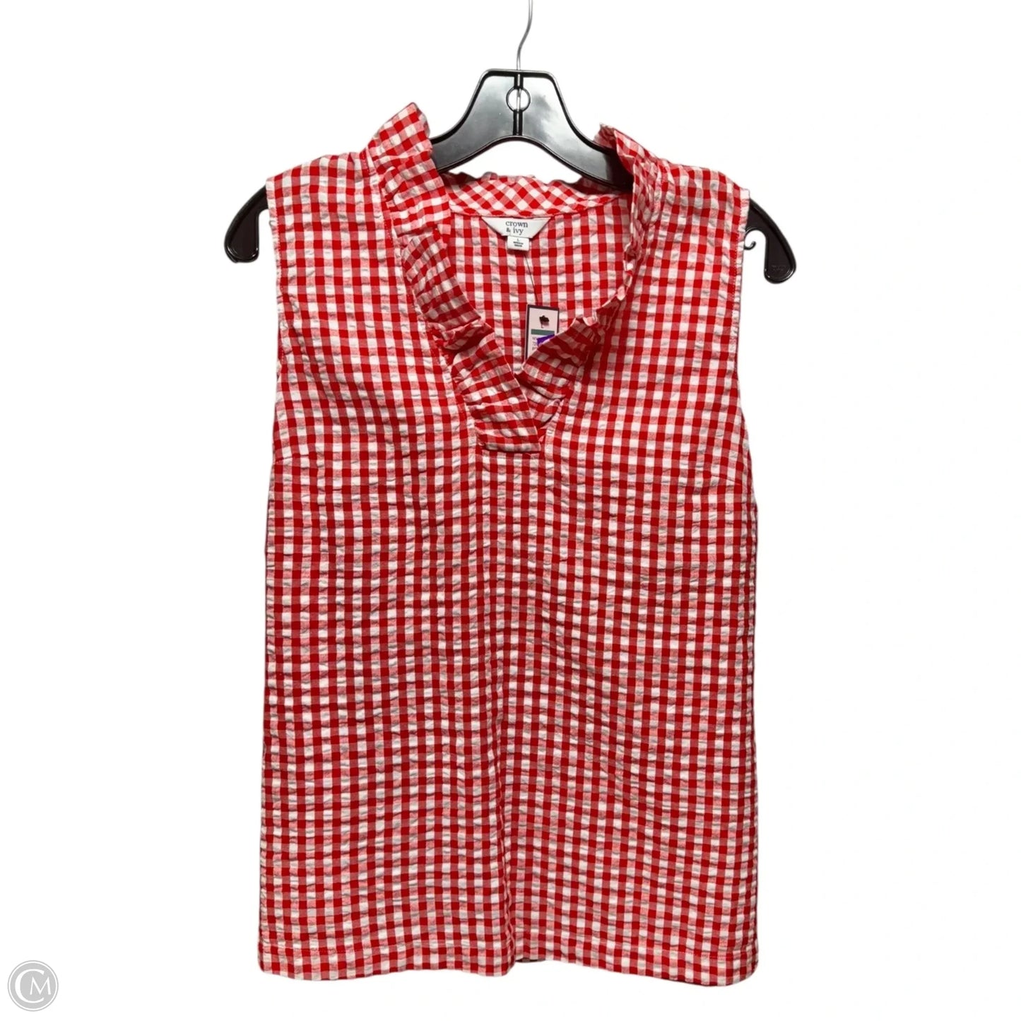 Top Sleeveless By Crown And Ivy In Checkered Pattern, Size: L