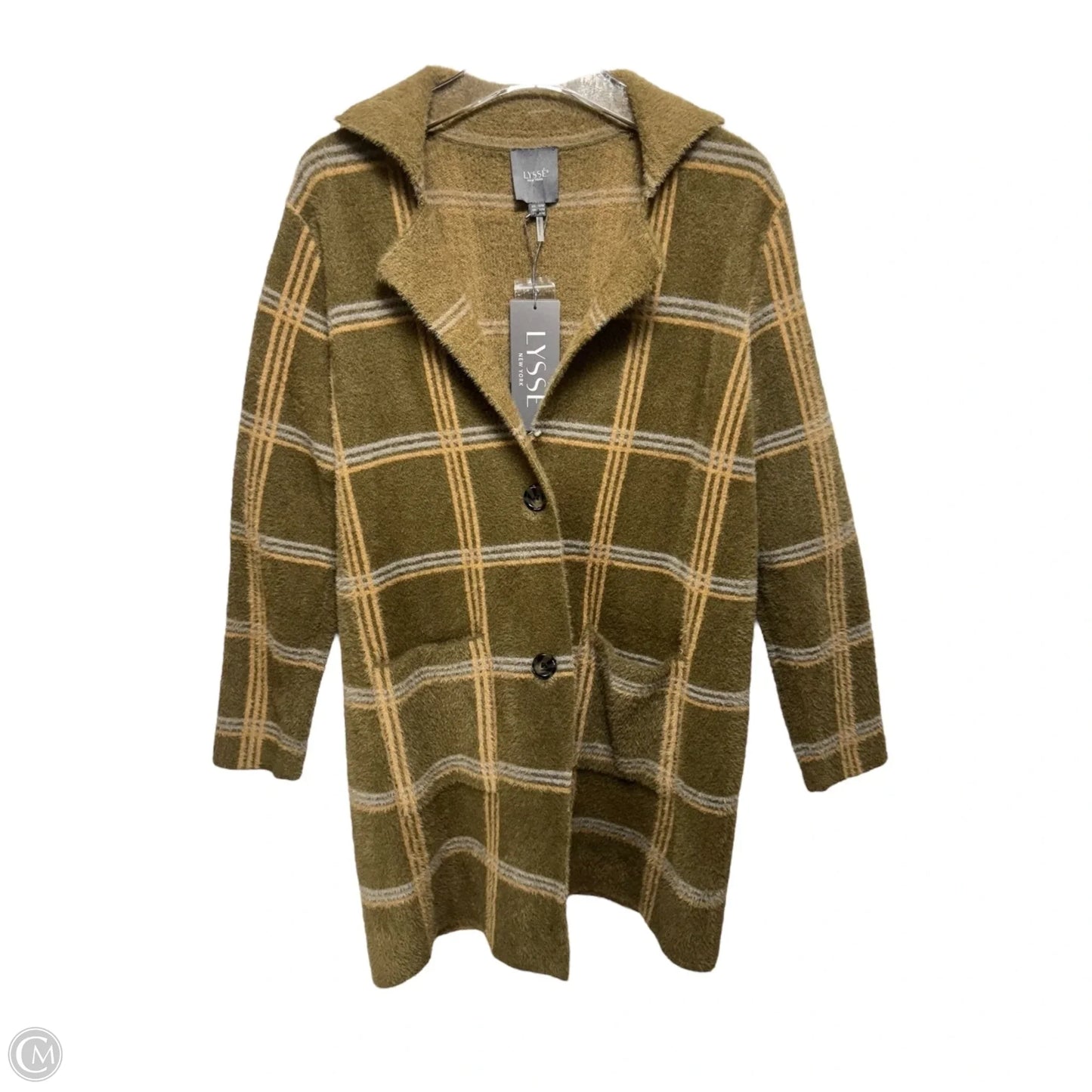 Sweater Cardigan By Lysse In Plaid Pattern, Size: Xs
