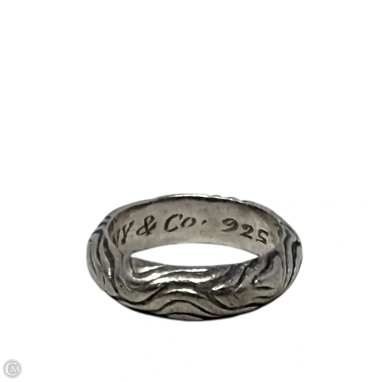 Sterling Silver Wood Grain Band Ring Luxury Designer By Tiffany And Company, Size: 6