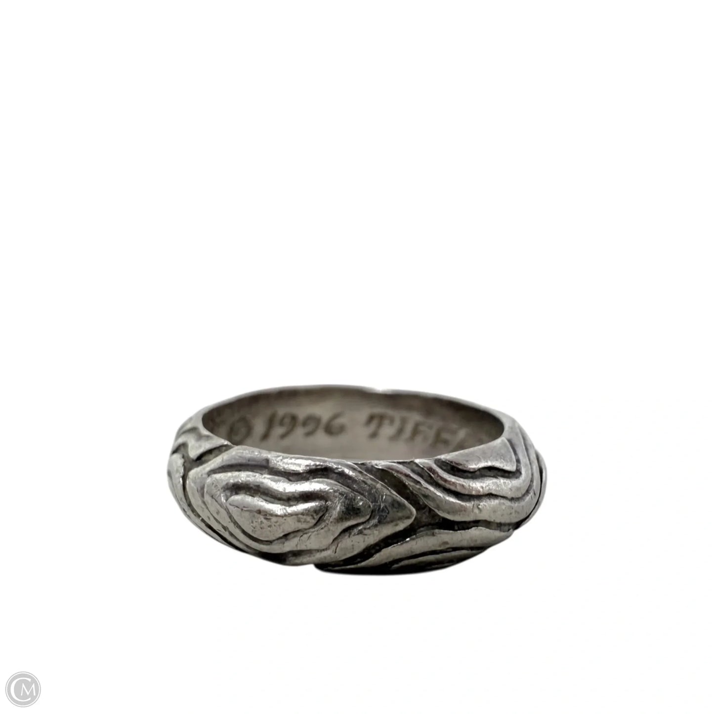 Sterling Silver Wood Grain Band Ring Luxury Designer By Tiffany And Company, Size: 6