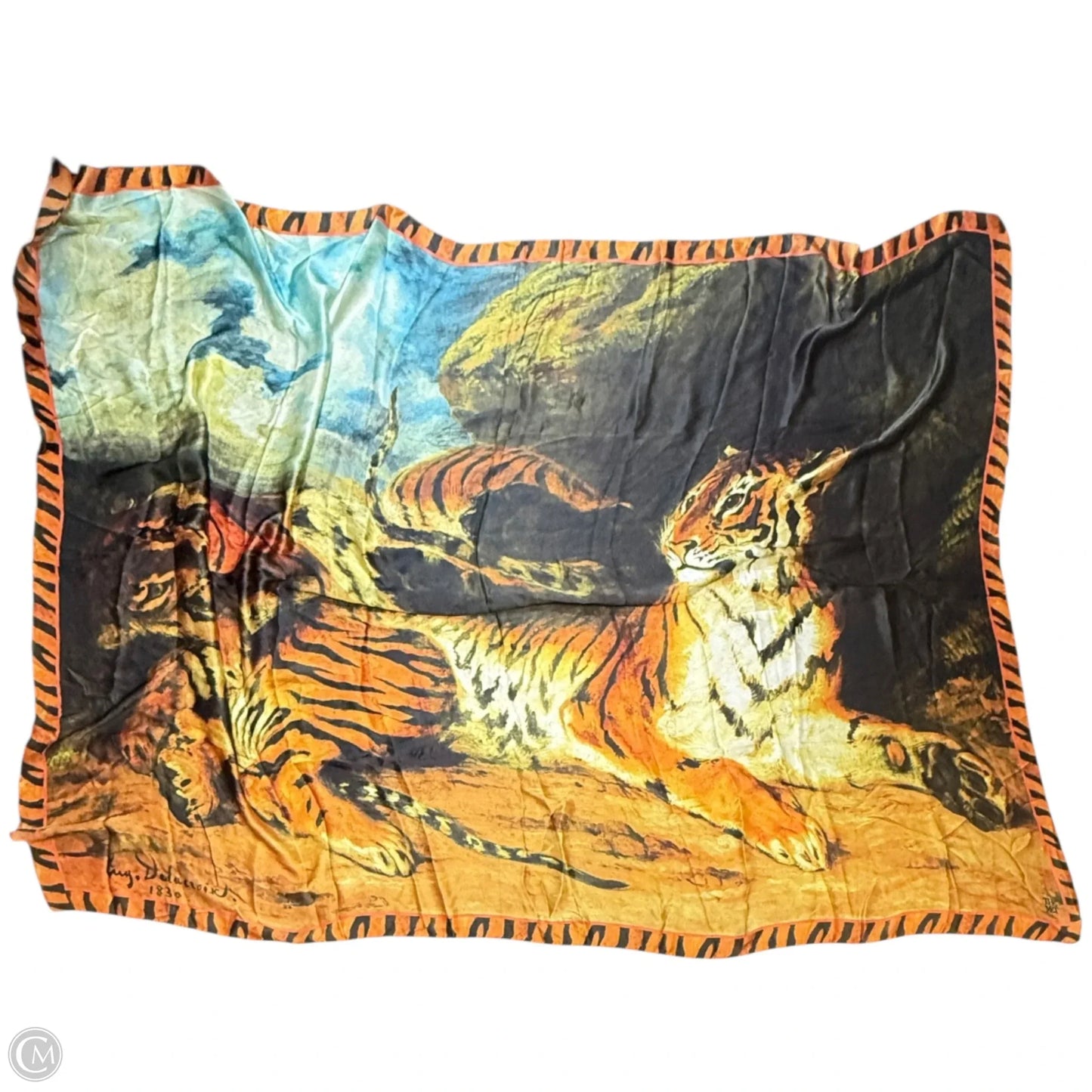 Delacroix “Young Lion Playing With Its Mother”Oversized Oblong Printed Silk Scarf By The Metropolitan Museum of Art , Size: 0