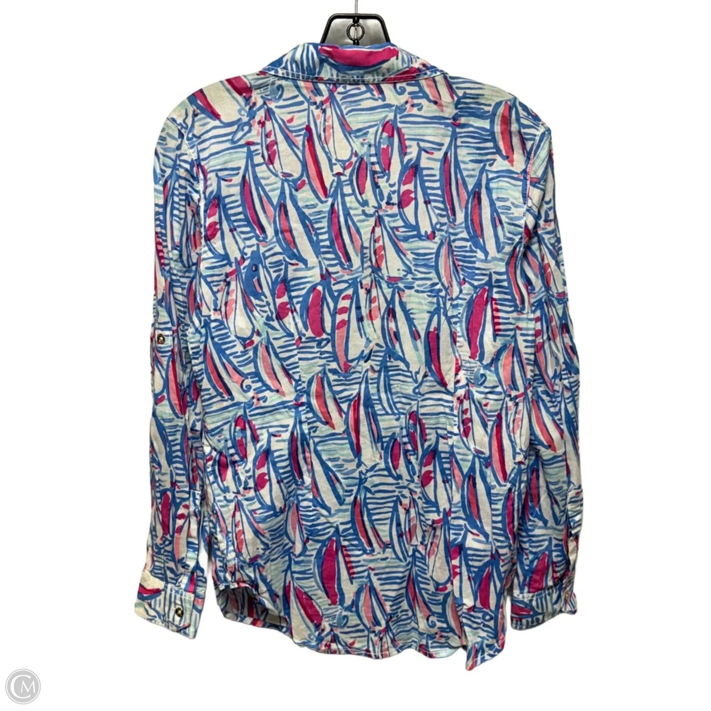 Cruiser Button Down Shirt Designer By Lilly Pulitzer In Resort White Red Right Return Print, Size: 8