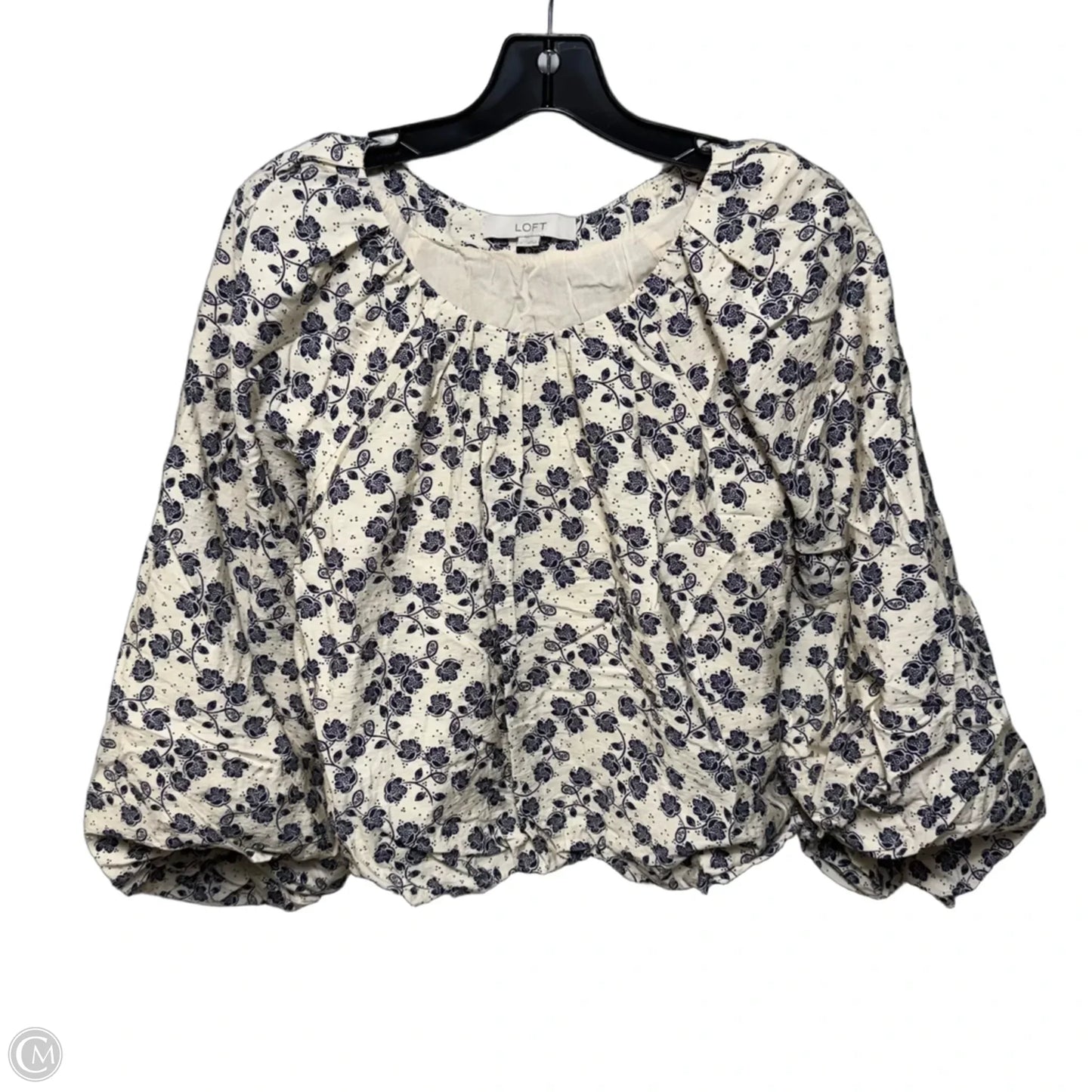 Top Long Sleeve By Loft In Blue & Cream, Size: S