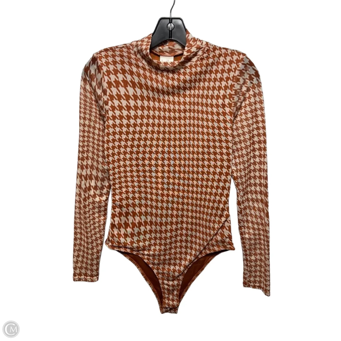 Bodysuit Long Sleeve By Belle Du Jour In Checkered Pattern, Size: M
