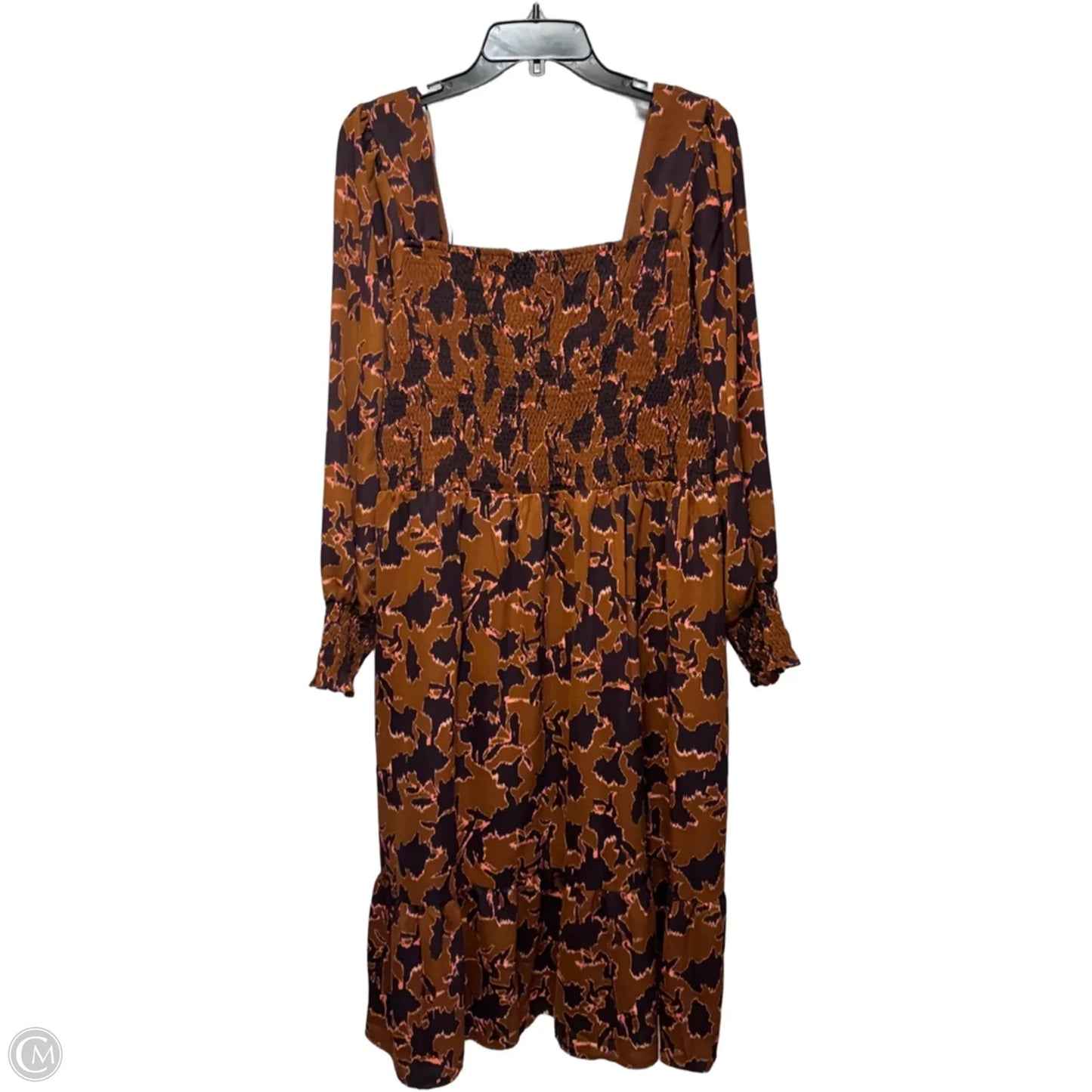 Smocked Bodice Midi Dress By Nine West Apparel In Brown, Size: XXL