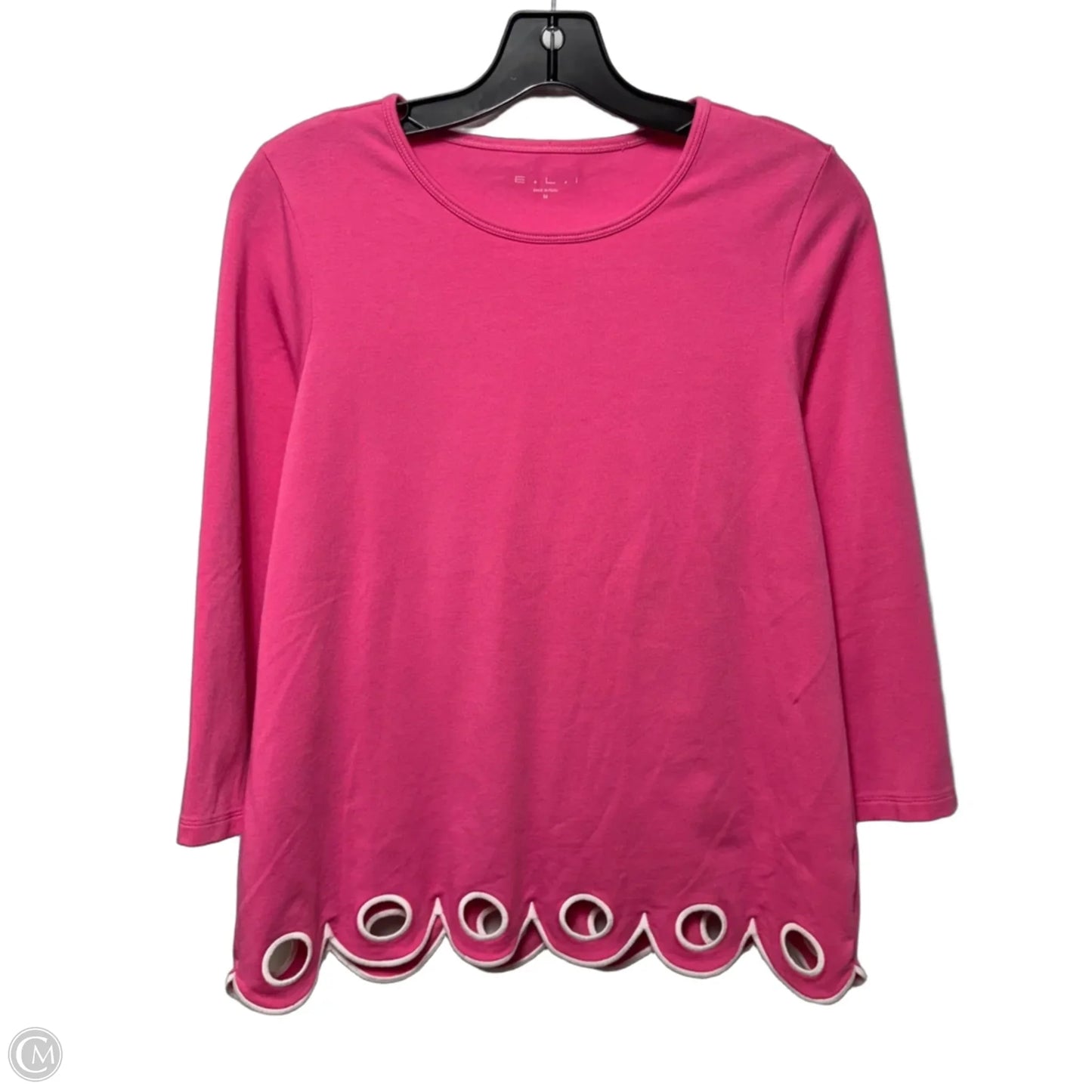 Eyelet Hem Top Long Sleeve By ELI In Pink, Size: M