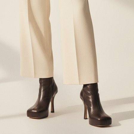 Leather Platform Ankle Sock Boots Luxury Designer By Bottega Veneta In Brown, Size: 8.5 (38.5)