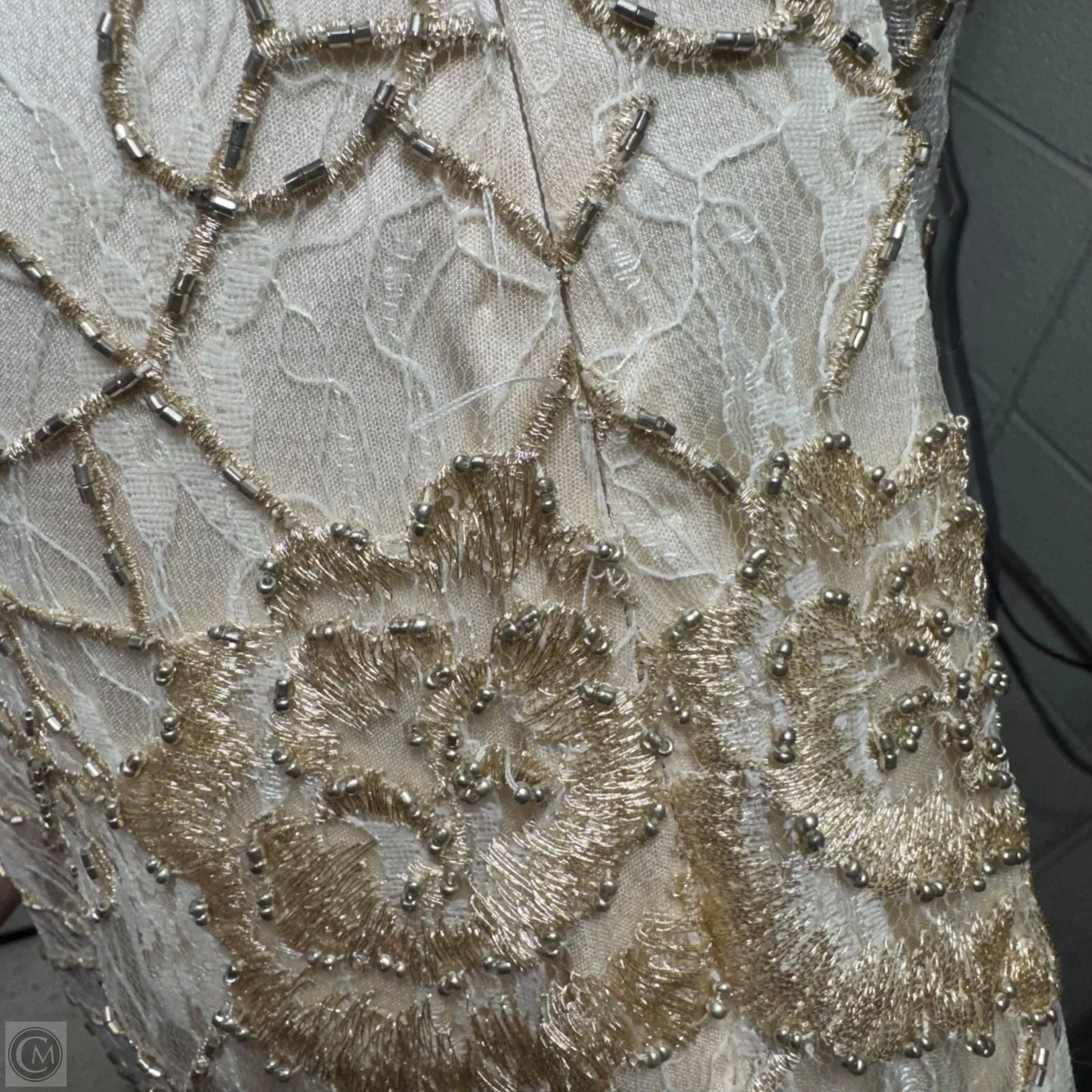AS IS Embellished Lace Dress Party Midi By Sue Wong Nocturne In Cream, Size: 12
