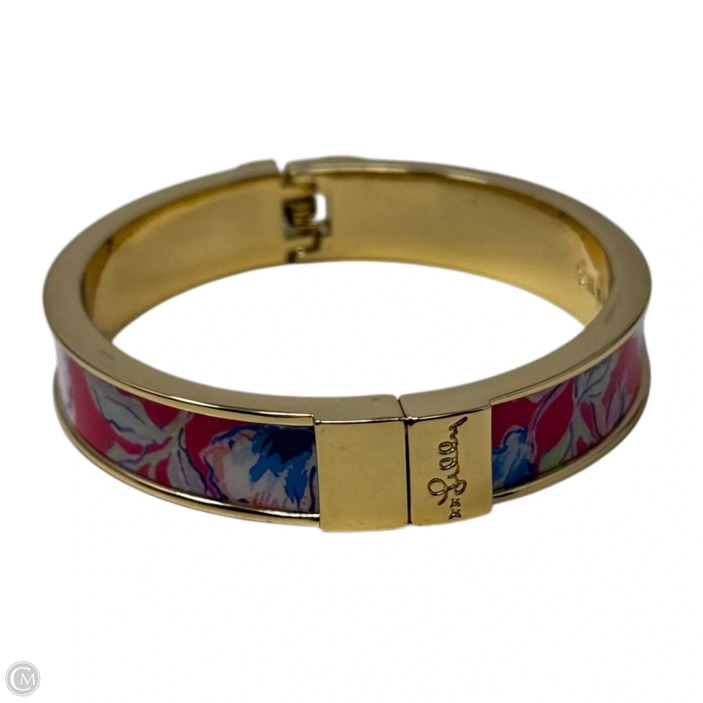 Floral & Gold Tone Hinged Cuff Bracelet Designer By Lilly Pulitzer