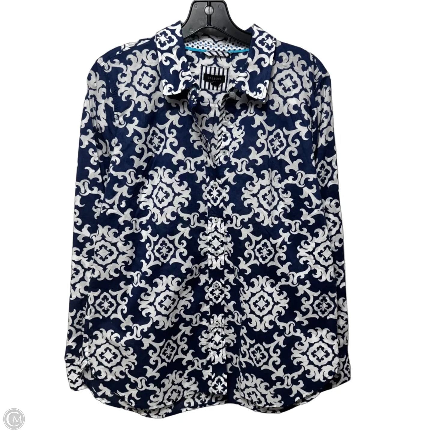 Cotton Top Long Sleeve By Talbots In Blue & White, Size: M