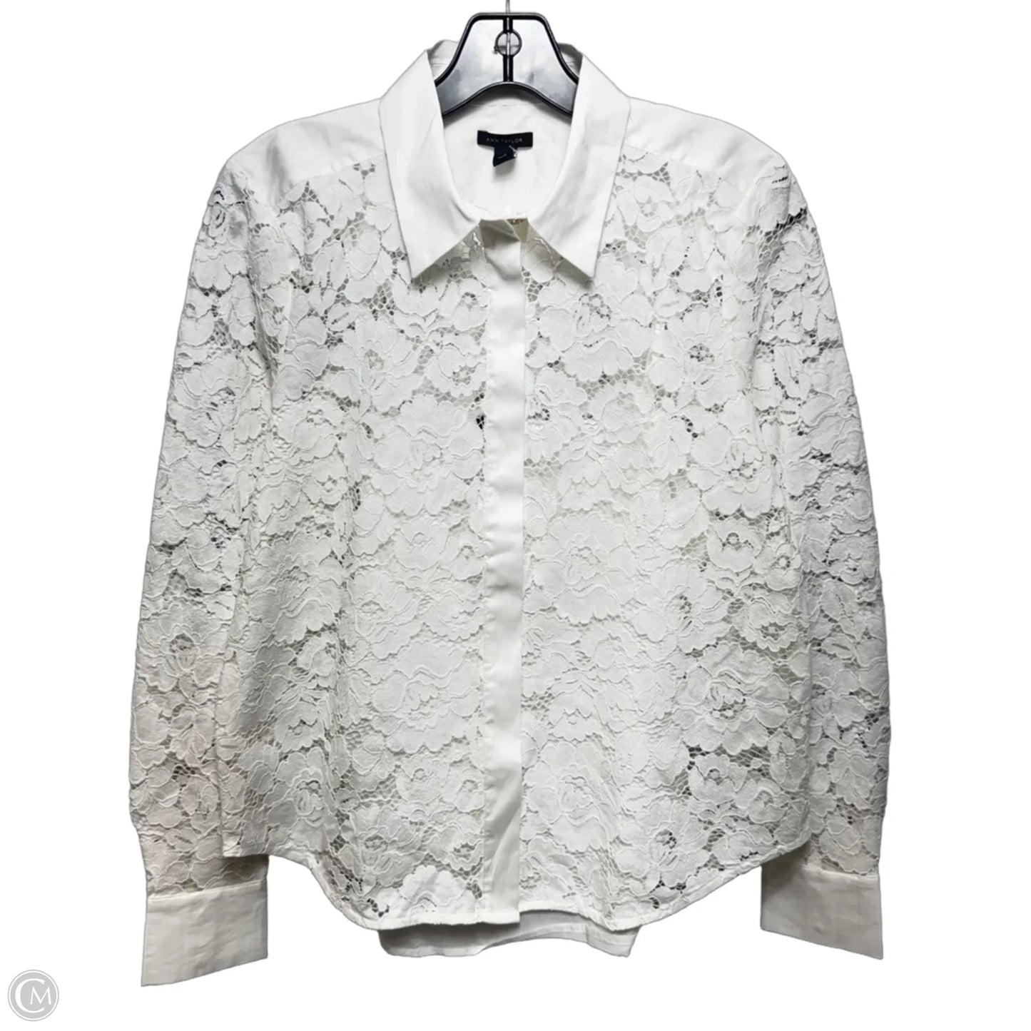 Lace Top Long Sleeve By Ann Taylor In White, Size: S