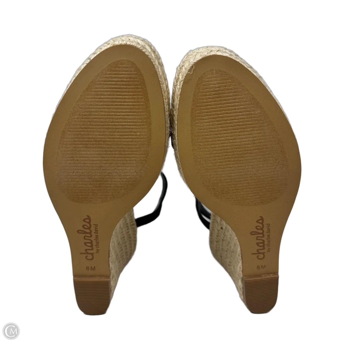 T Strap Espadrille Wedge Shoes By Charles By Charles David In Black, Size: 8