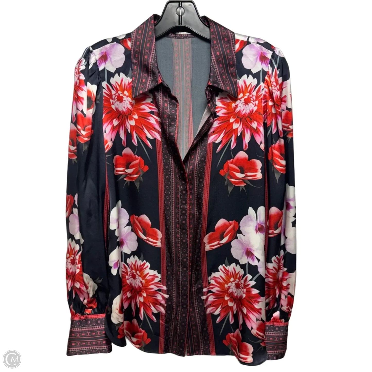 Silk Blouse Long Sleeve By Elie Tahari In Floral Print, Size: M (estimated)
