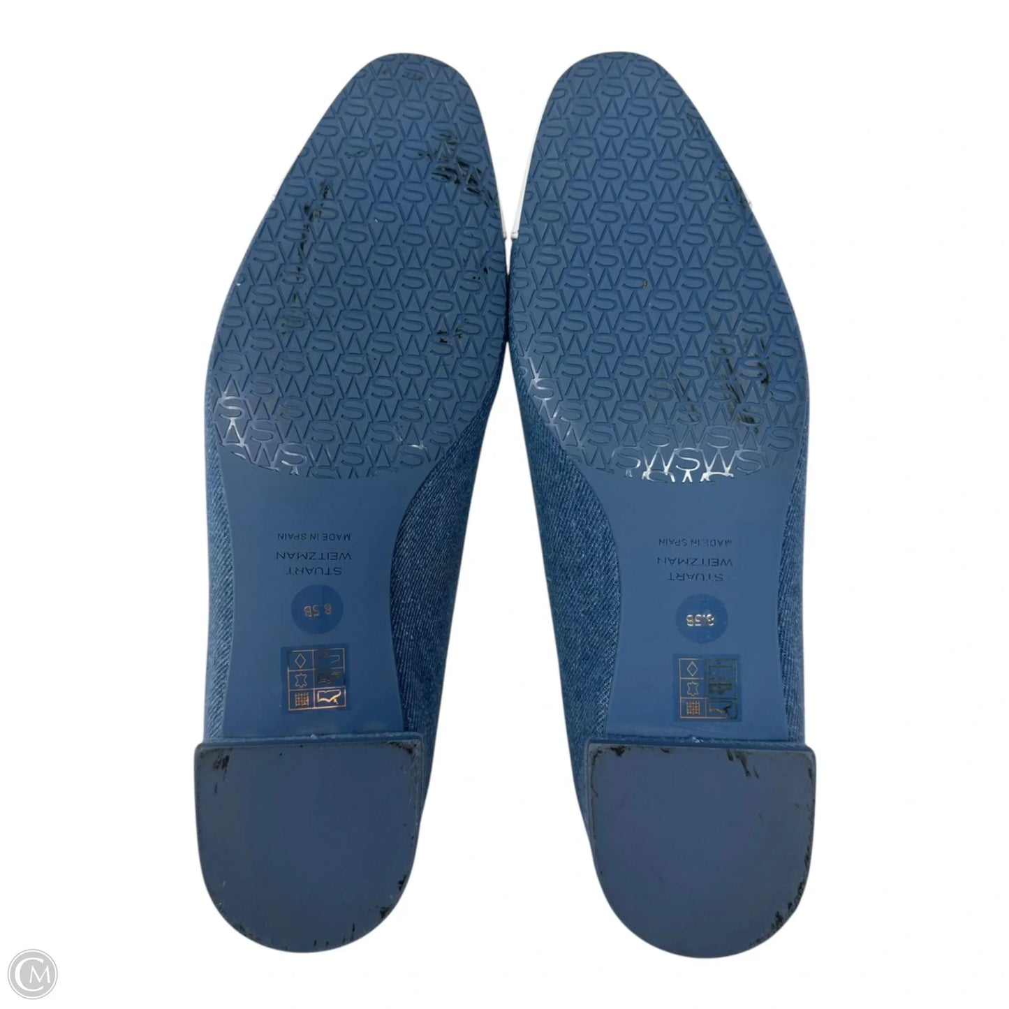 Cap Toe Denim Block Heel Shoes Designer By Stuart Weitzman In Blue Denim, Size: 8.5