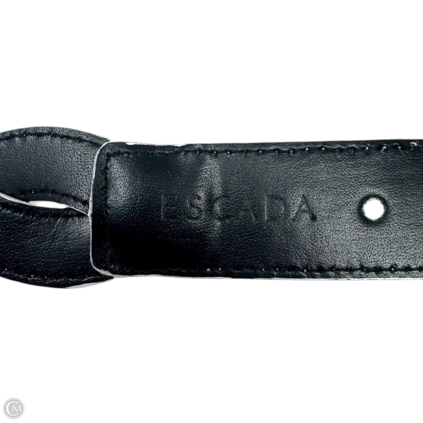 Enamel Logo Buckle Leather Belt Designer By Escada, Size: Small