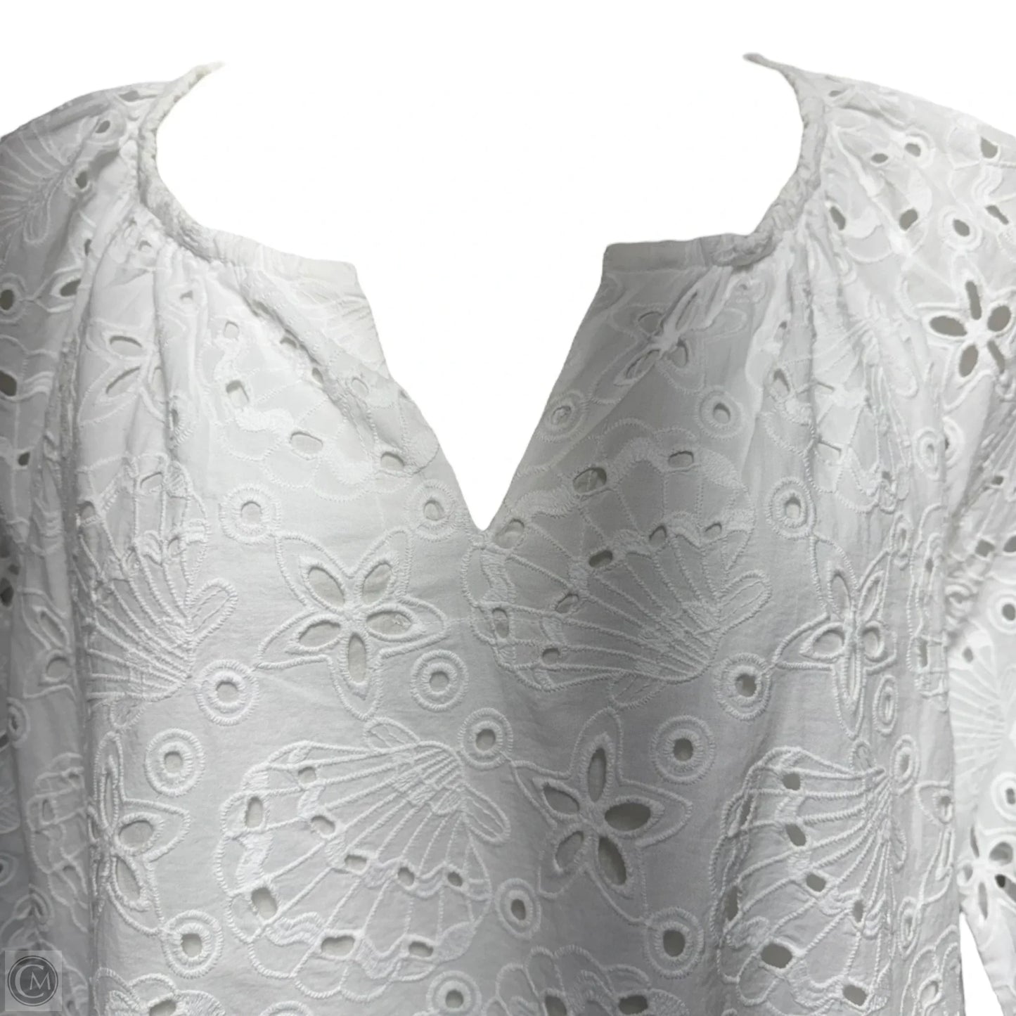 Maisha Seashell Eyelet Notch Blouse Designer By Lilly Pulitzer In White, Size: M