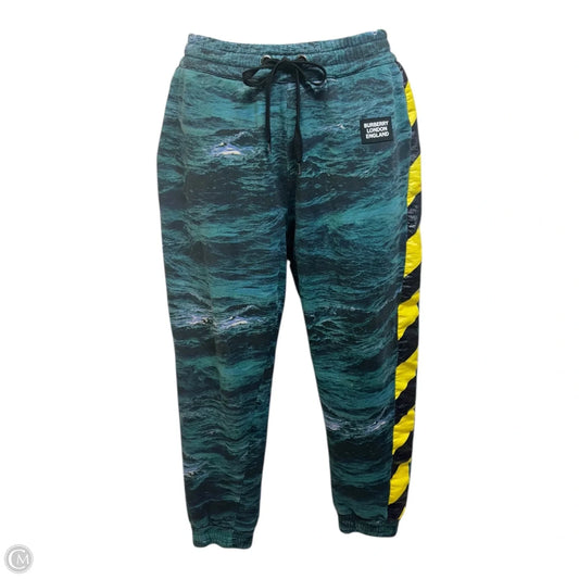 Tape Detail Sea Print Track Pants Luxury Designer By Burberry In Deep Teal, Size: M