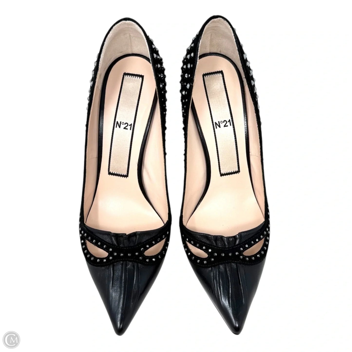 Capretto Camoscio Crystal Embellished Cutout Stiletto Pumps By N° 21 In Black, Size: US 8.5/IT 38.5